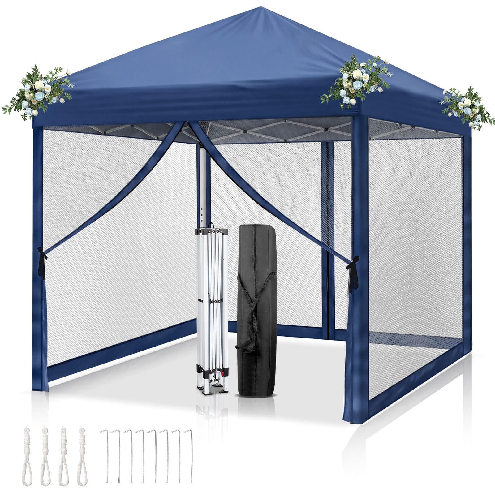 LALAHO Faltpavillon 3x3m Grau mit Netzvorhängen & UV-Schutz - Bild 2