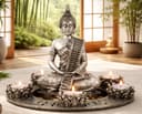 LB H&F Lilienburg Teelichthalter mit Buddha Statue & Deko Steinen Silber Bild 2
