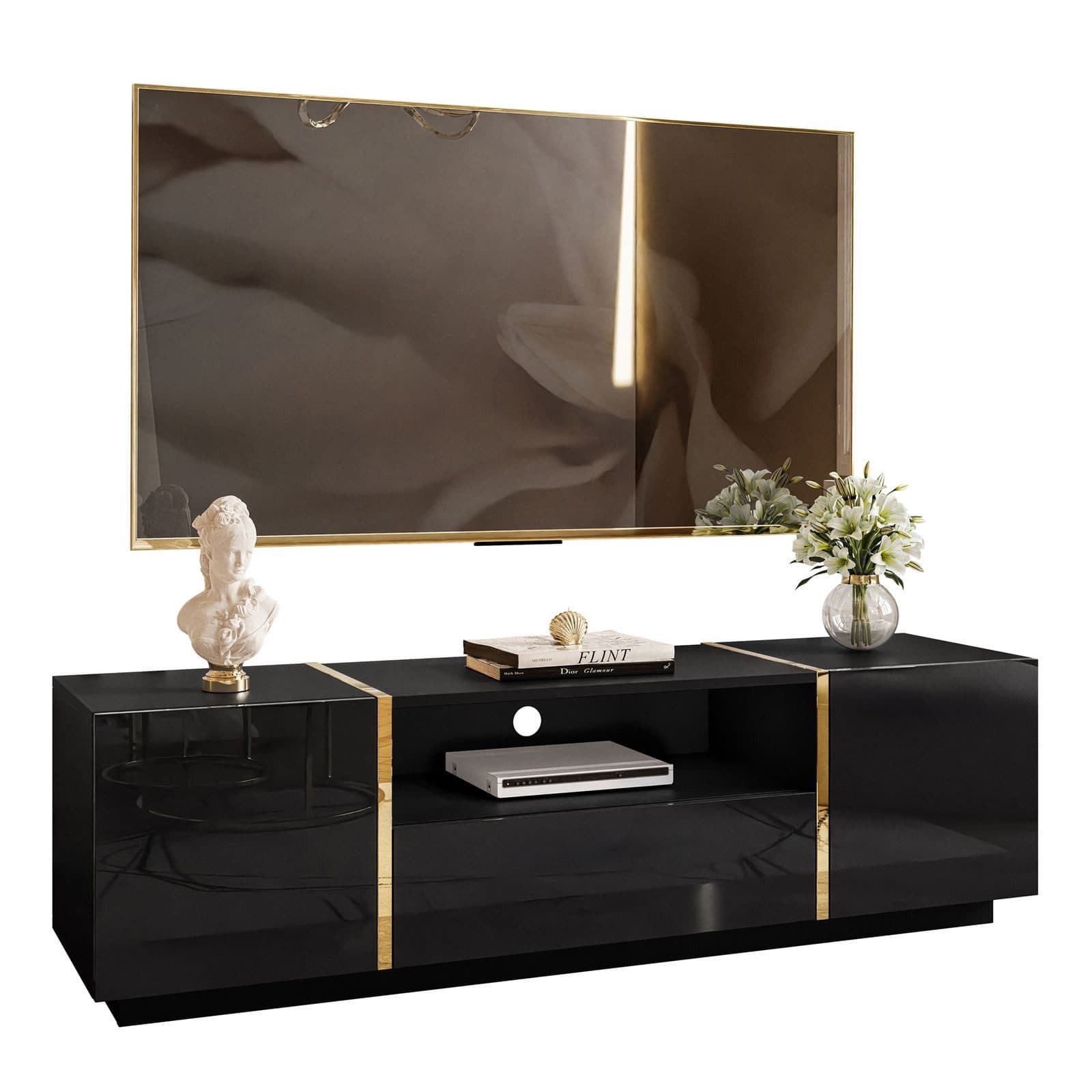 Lookway TV-Schrank ONYX Schwarz Hochglanz mit Goldakzenten - Bild 2