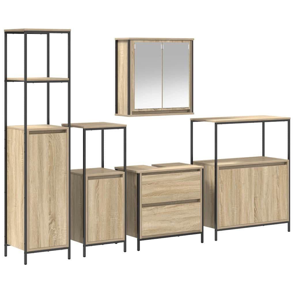 vidaXL Badezimmermöbel-Set 5-tlg. Beige Holzwerkstoff mit Spiegel - Bild 2