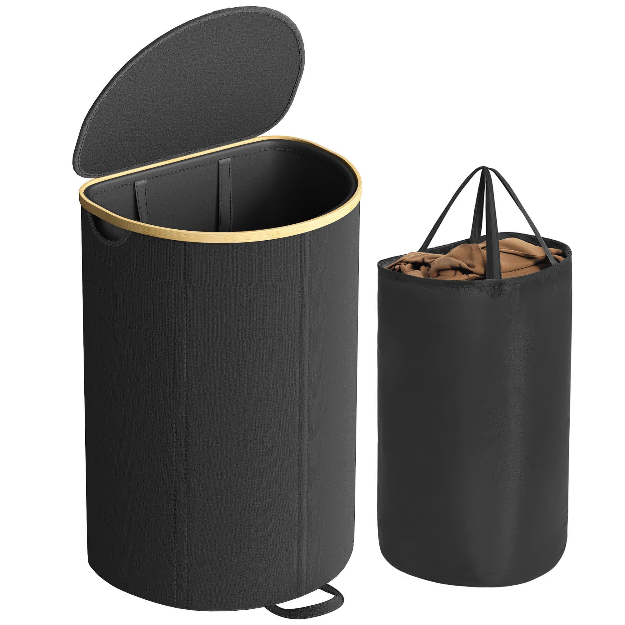 SONGMICS Wäschekorb 90 Liter Schwarz-Beige - Bild 2