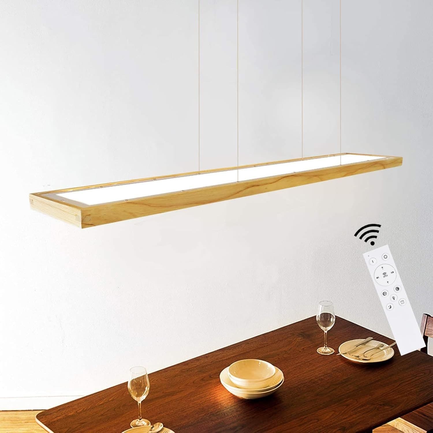 ZMH LED Pendelleuchte Holz rustikal Fernbedienung höhenverstellbar Ess- Wohnzimmer - Bild 2