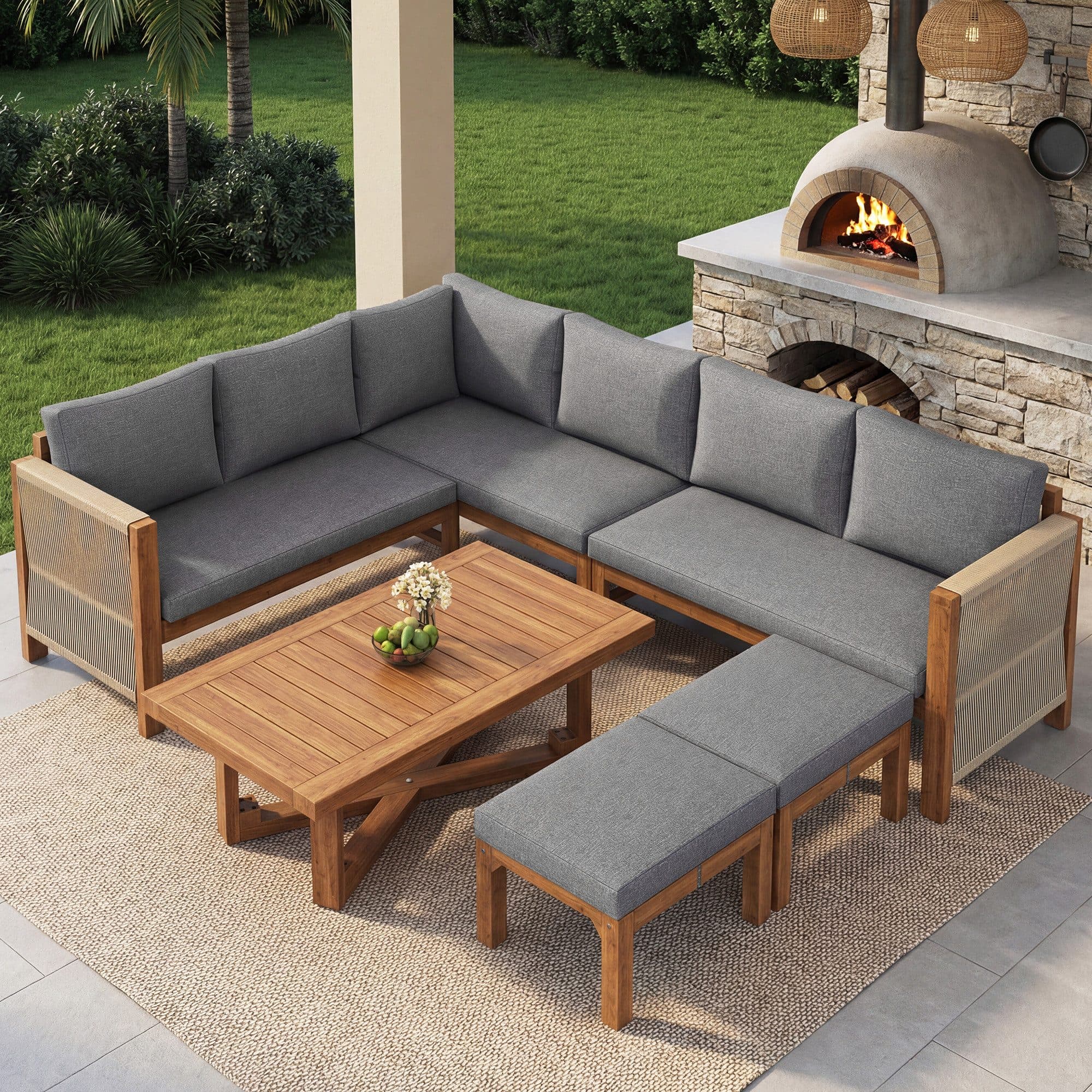 HAUSS SPOLE Gartenlounge-Set 6-Sitzer Grau Akazienholz mit Kissen - Bild 2