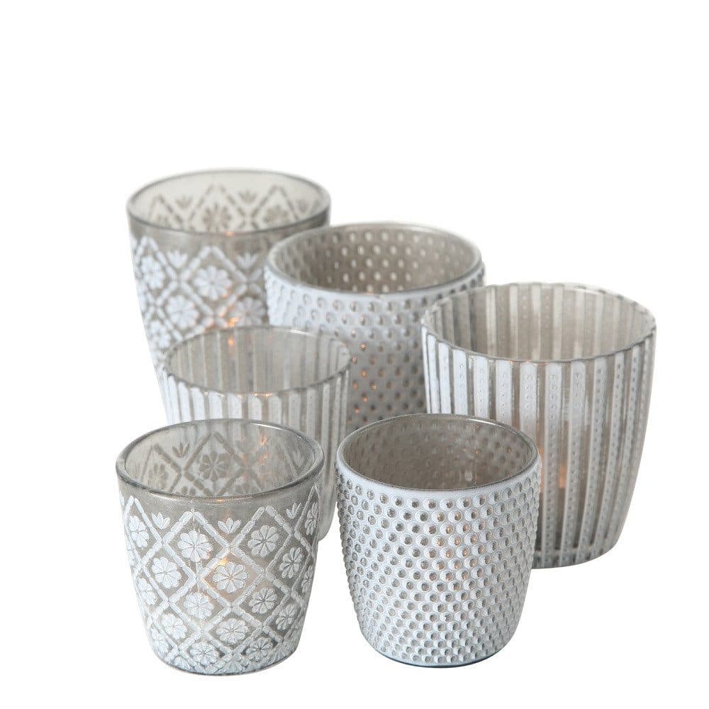 BOLTZE GRUPPE Windlicht Patty Glas Grau Weiß 6er Set
