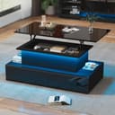 KLAM HOME Couchtisch Schwarz Hochglanz mit LED & Schubladen Bild 2