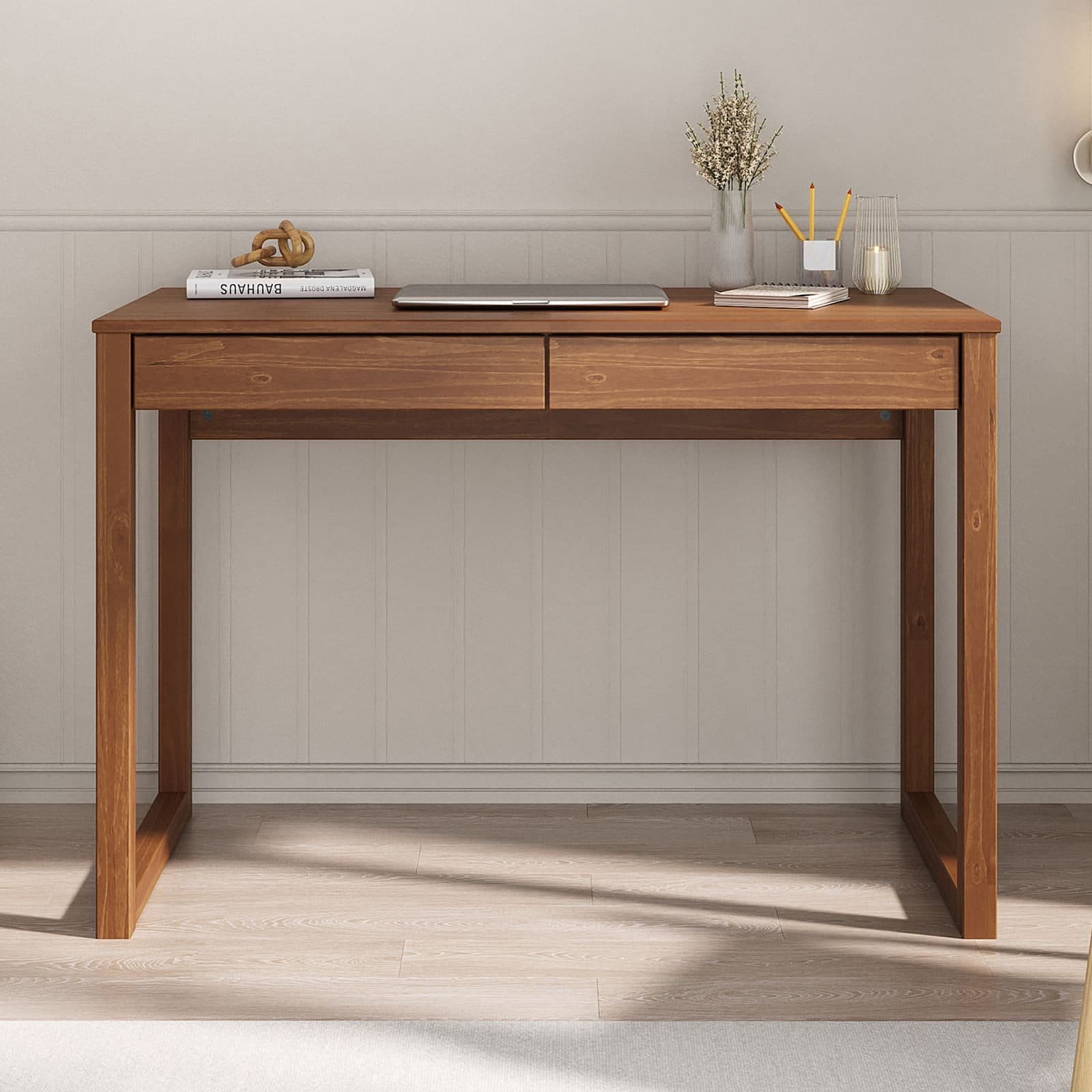 IDIMEX Schreibtisch NOAH Bürotisch mit 2 Schubladen Kastanie Kiefer Massivholz