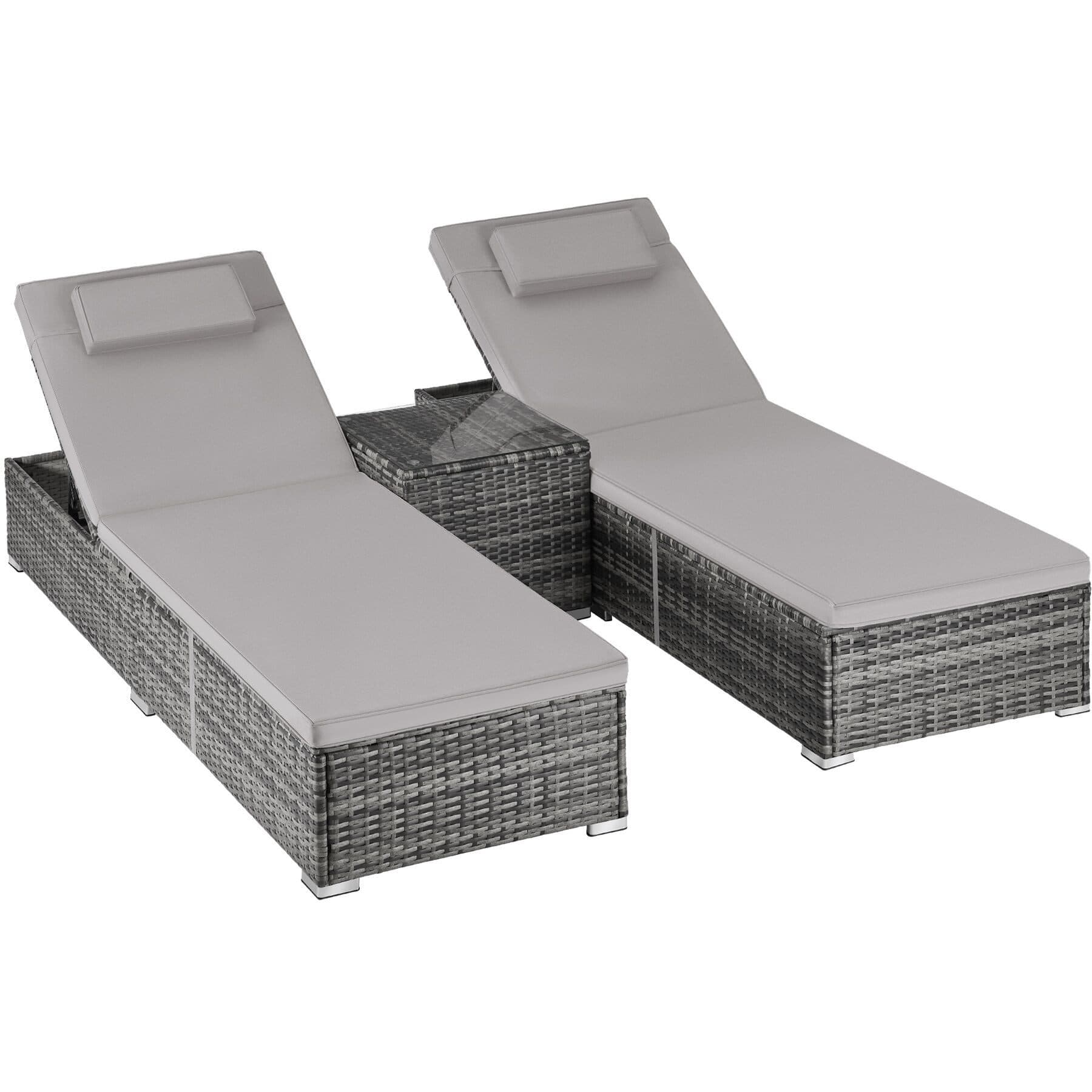 TECTAKE Rattan-Doppelliege Carbonera mit Tisch grau - Bild 2