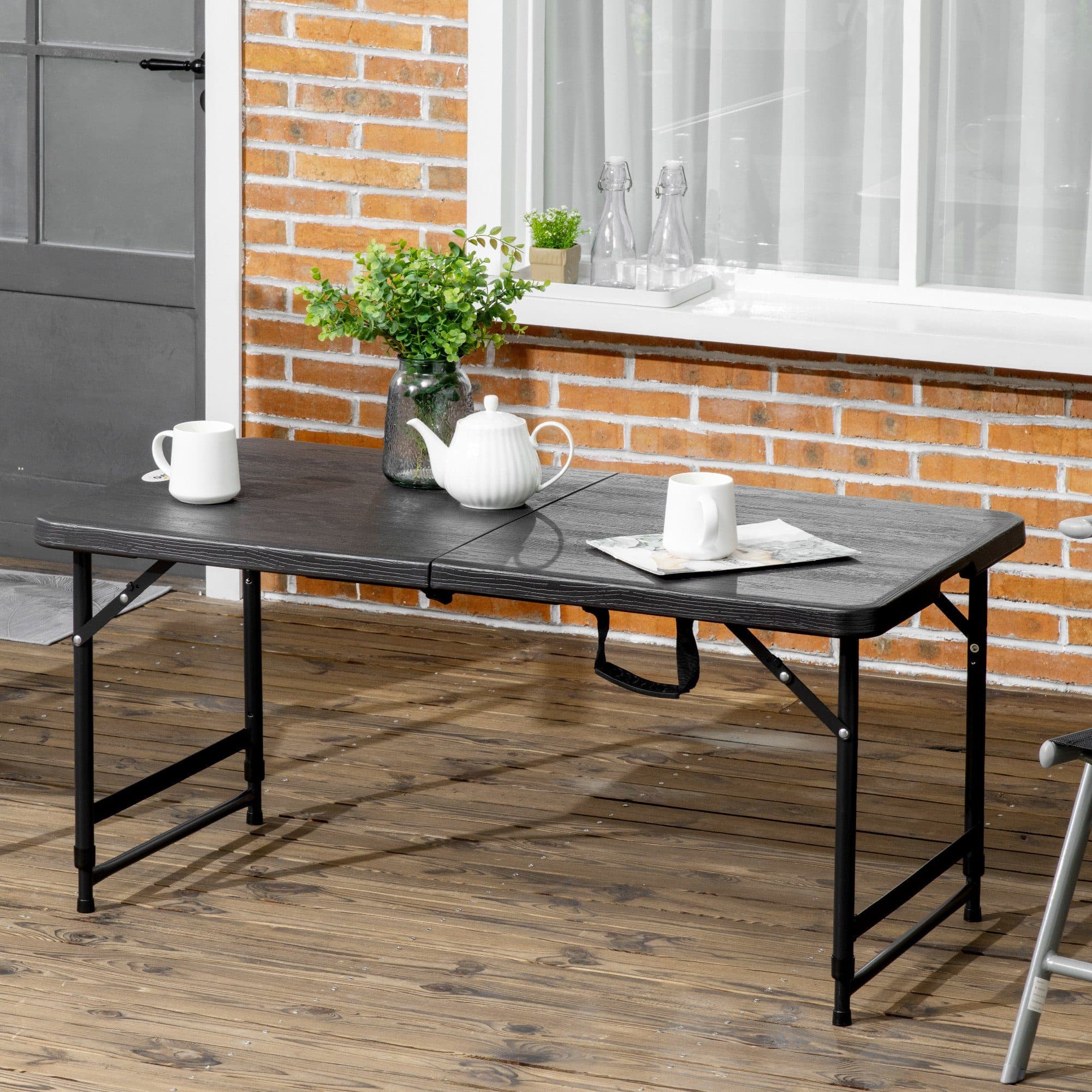 Outsunny Gartentisch Campingtisch Buffettisch Stahlgestell HDPE 118x60x74 cm Dunkelgrau - Bild 2