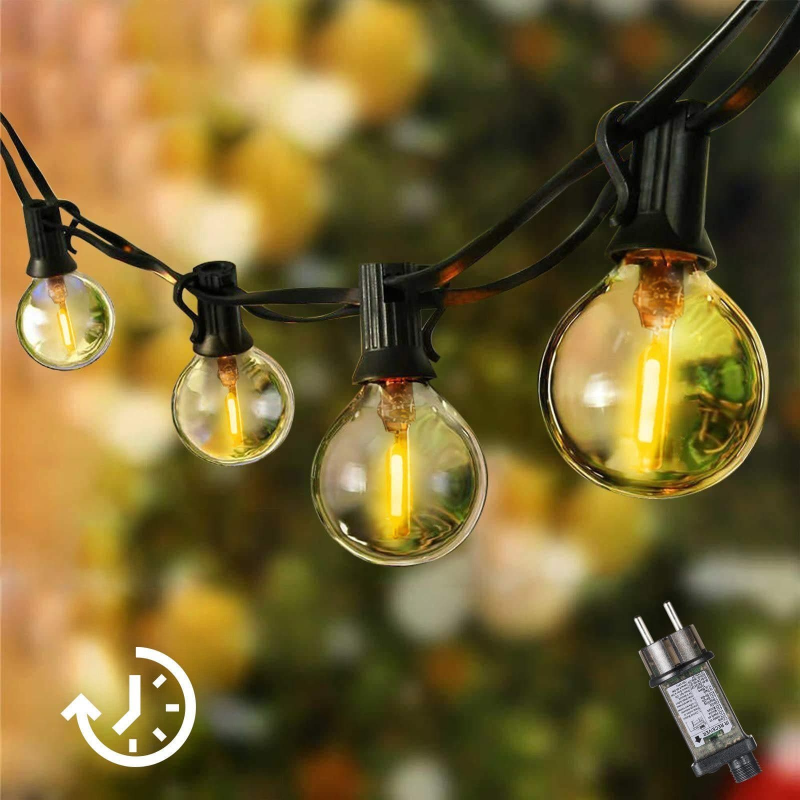 Elegar LED-Lichterkette mit Timer, 8 Modi, 15 G40-Glühbirnen, warmweiß, 9m - Bild 2