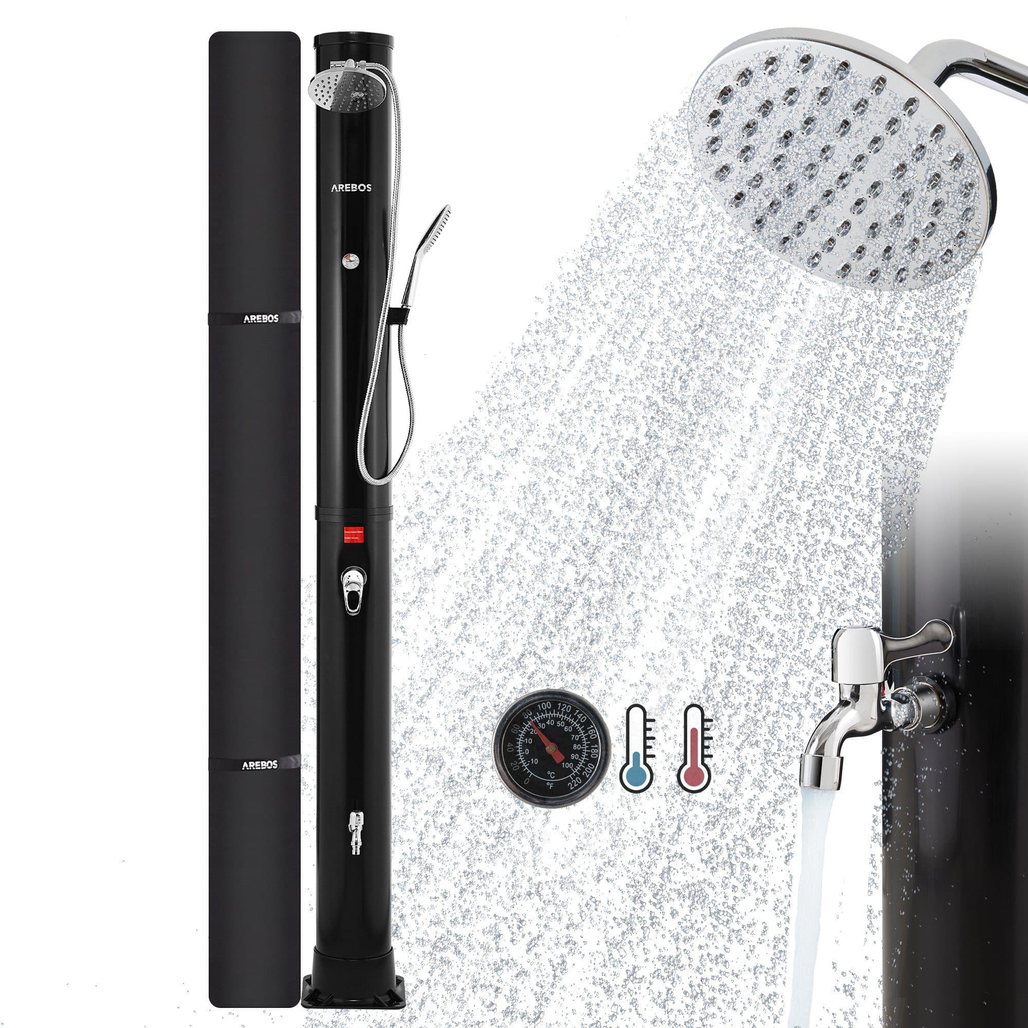 Arebos Solardusche 40 L Schwarz/Silber mit Thermometer & Fußdusche - Bild 2