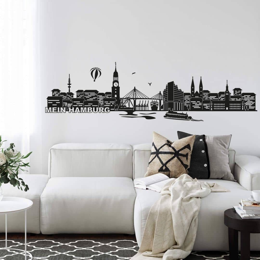 K&L Wall Art Wandtattoo Hamburg Skyline Schwarz Selbstklebend