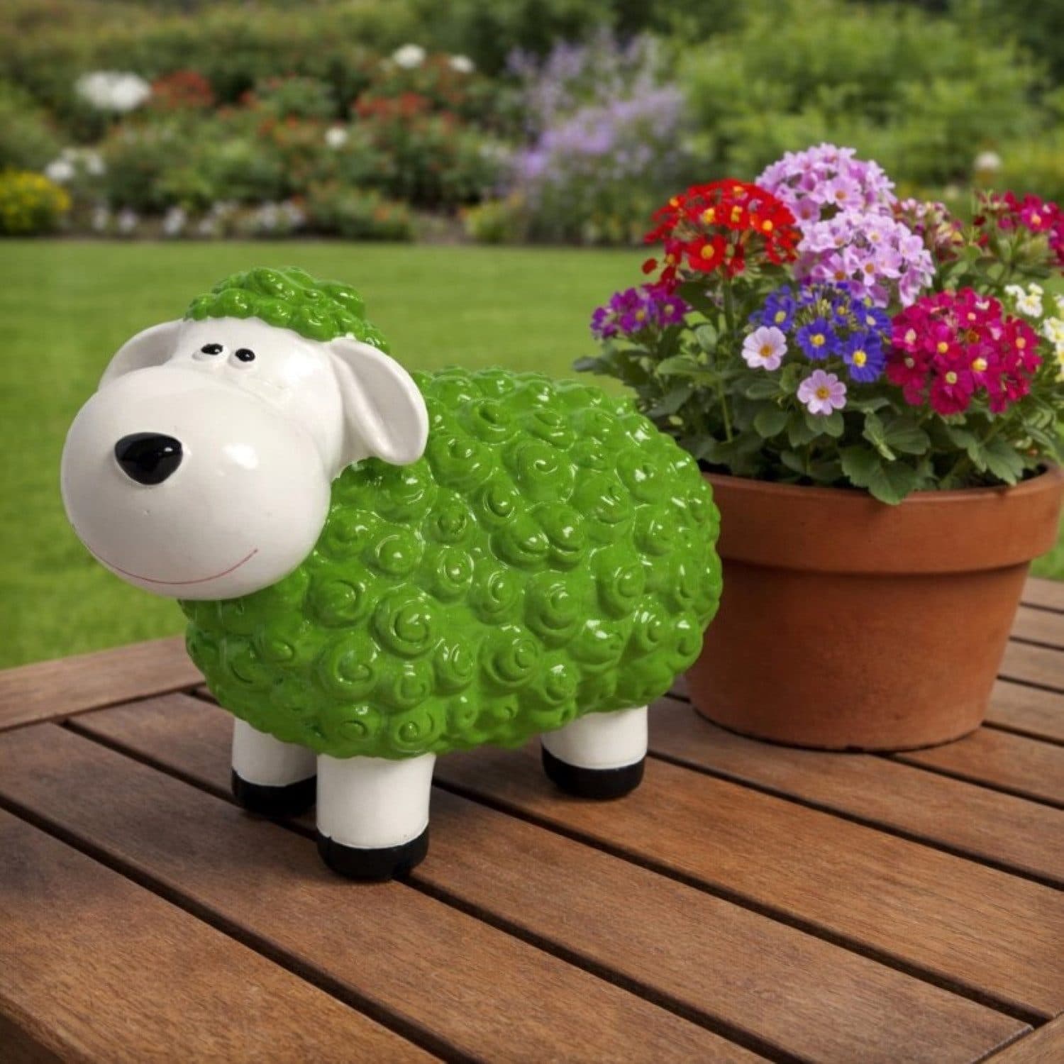 Online-Fuchs Gartenfigur Schaf Grün Wetterfest 20 cm - Bild 2
