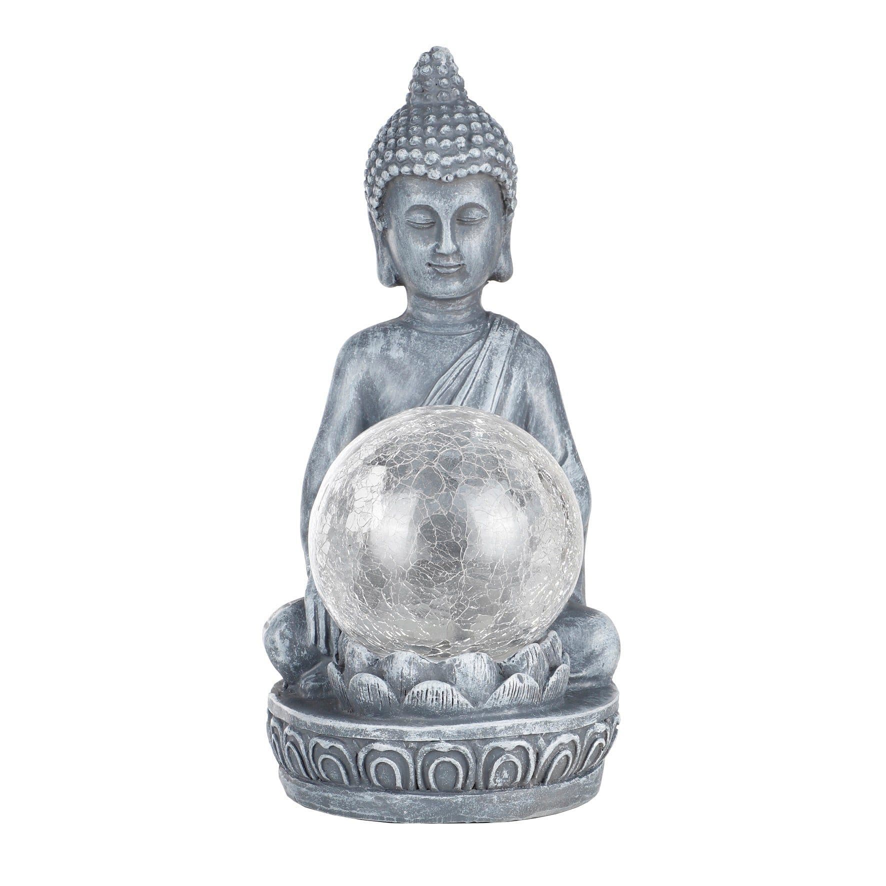 GartenHero LED Gartenleuchte Buddha Figur Solar Crackle Glaskugel - Bild 2