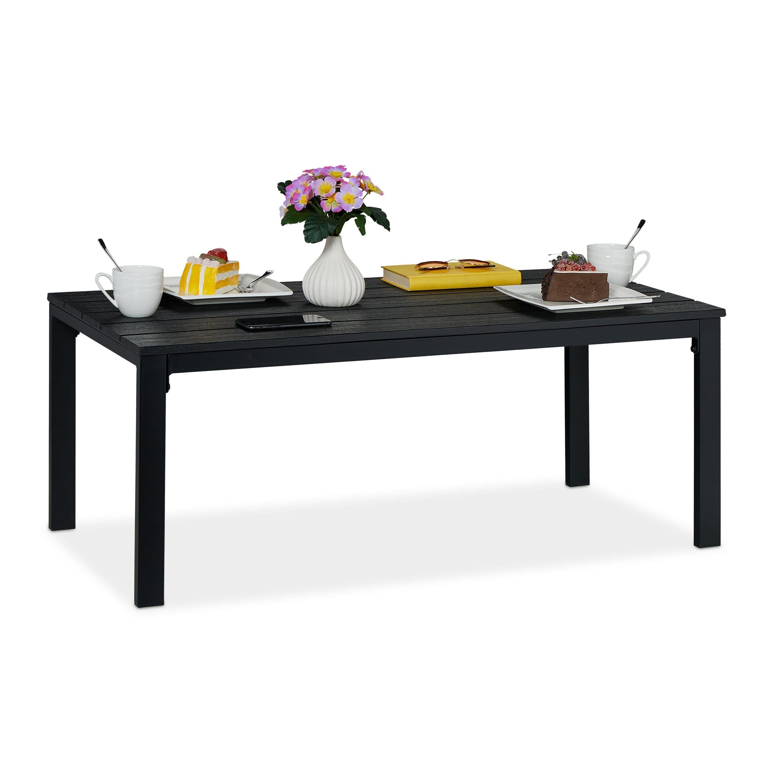 relaxdays Gartentisch Rechteckig Holzoptik Schwarz - Outdoor Esstisch - Bild 2