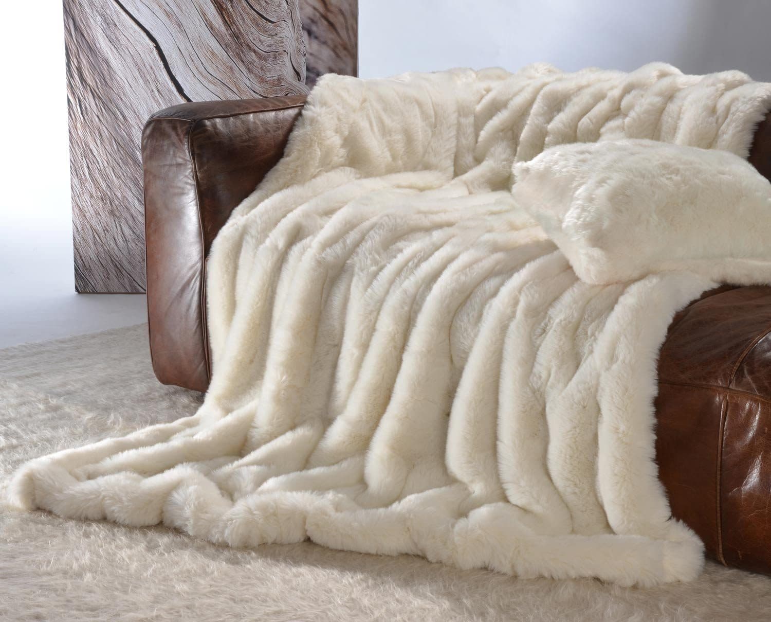 Wohndecke Premium Felldecke Kunstfell Kaninchen Creme-Weiß - Bild 2