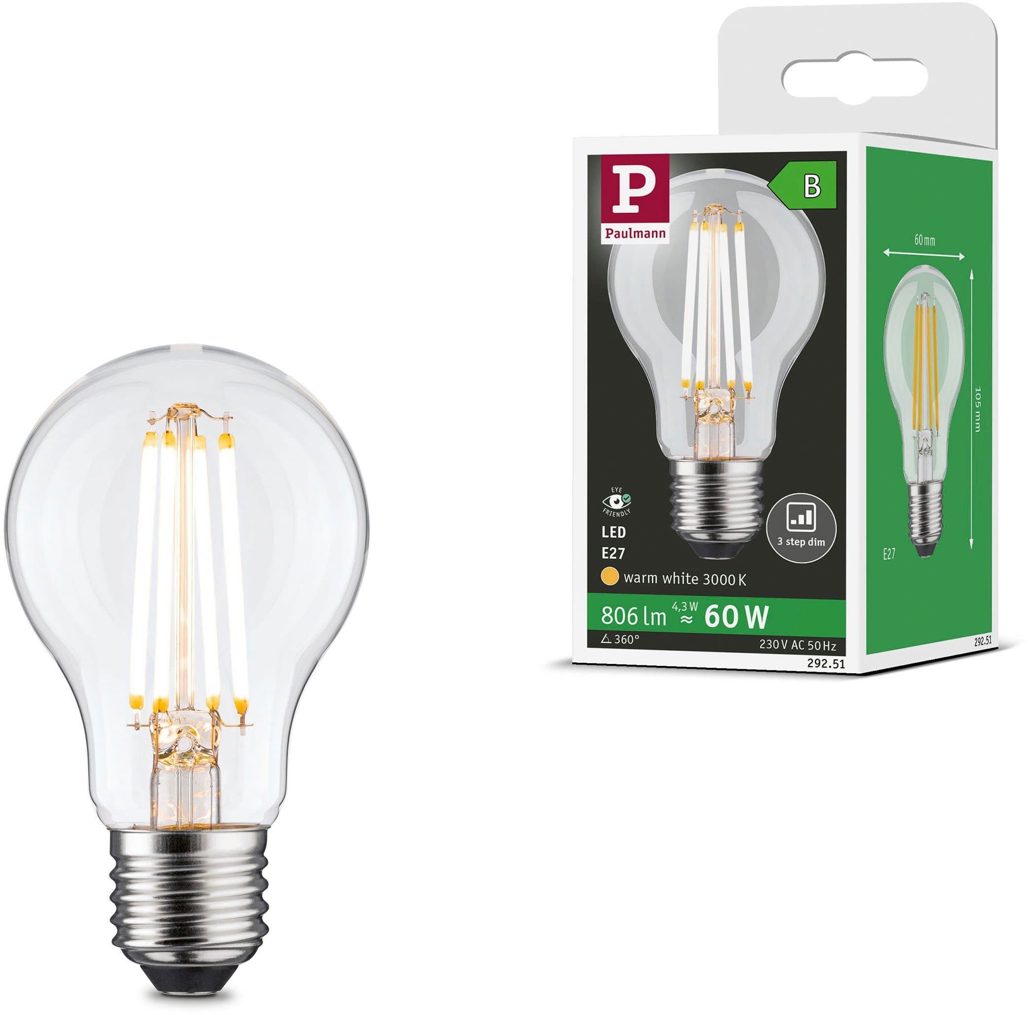 Paulmann LED-Leuchtmittel Eco-Line Filament E27 4,3W 3000K Warmweiß Dimmbar - Bild 2