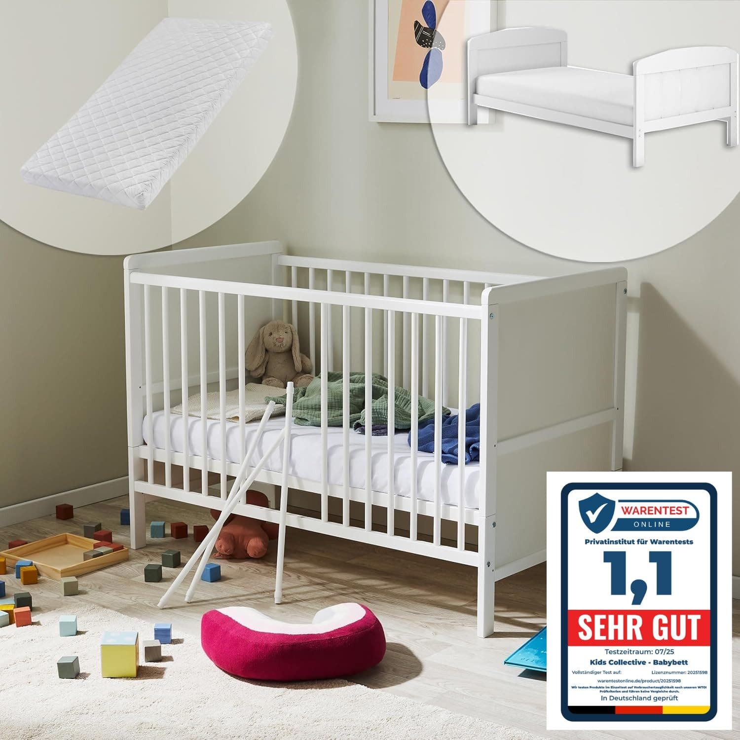 Kids Collective Babybett umbaubar zu Kinderbett weiss Kiefern-Vollholz - Bild 2