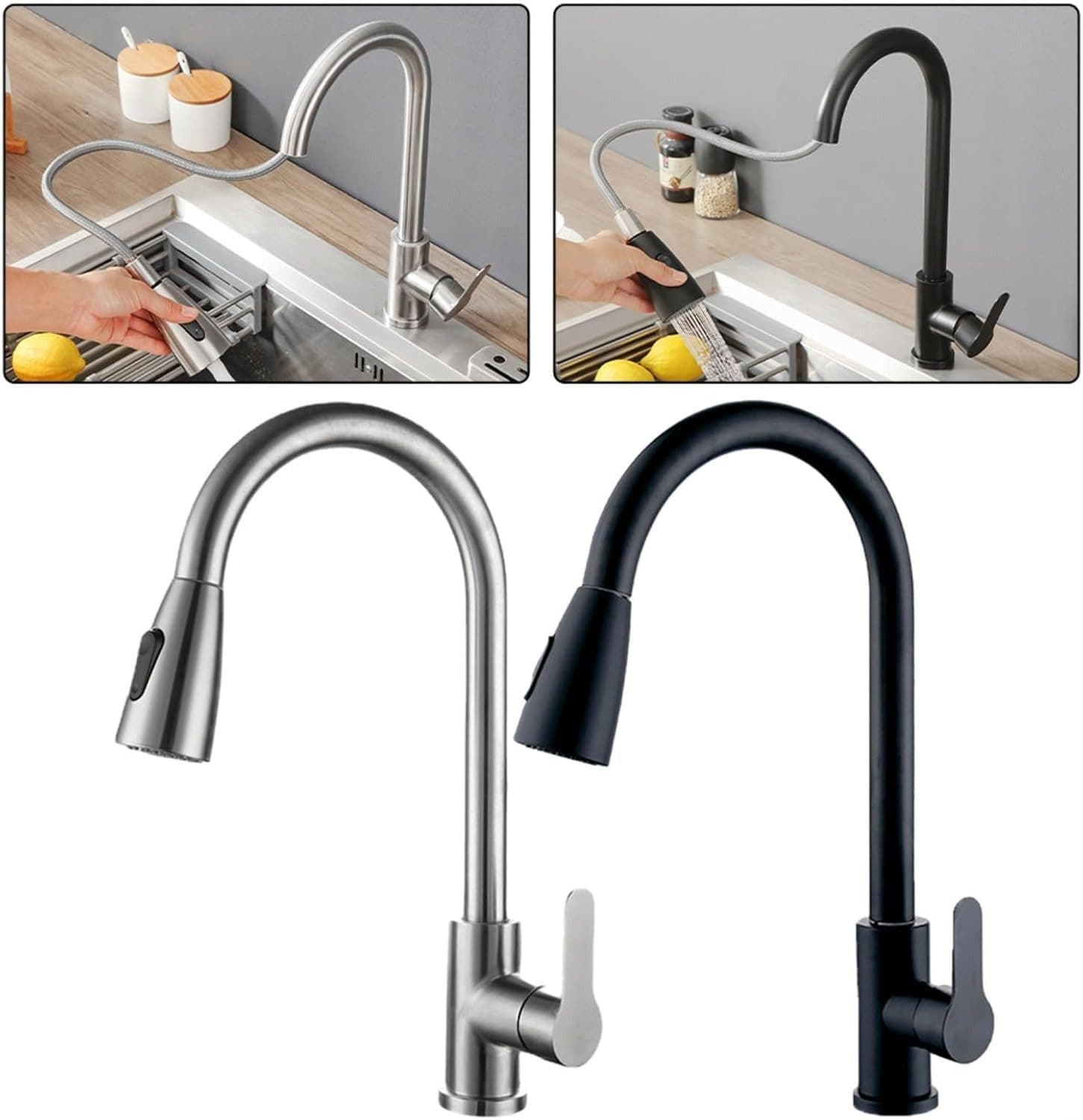 Faizee Home Küchenarmatur Wave Schwarz & Chrom mit Ausziehbrause - Bild 2