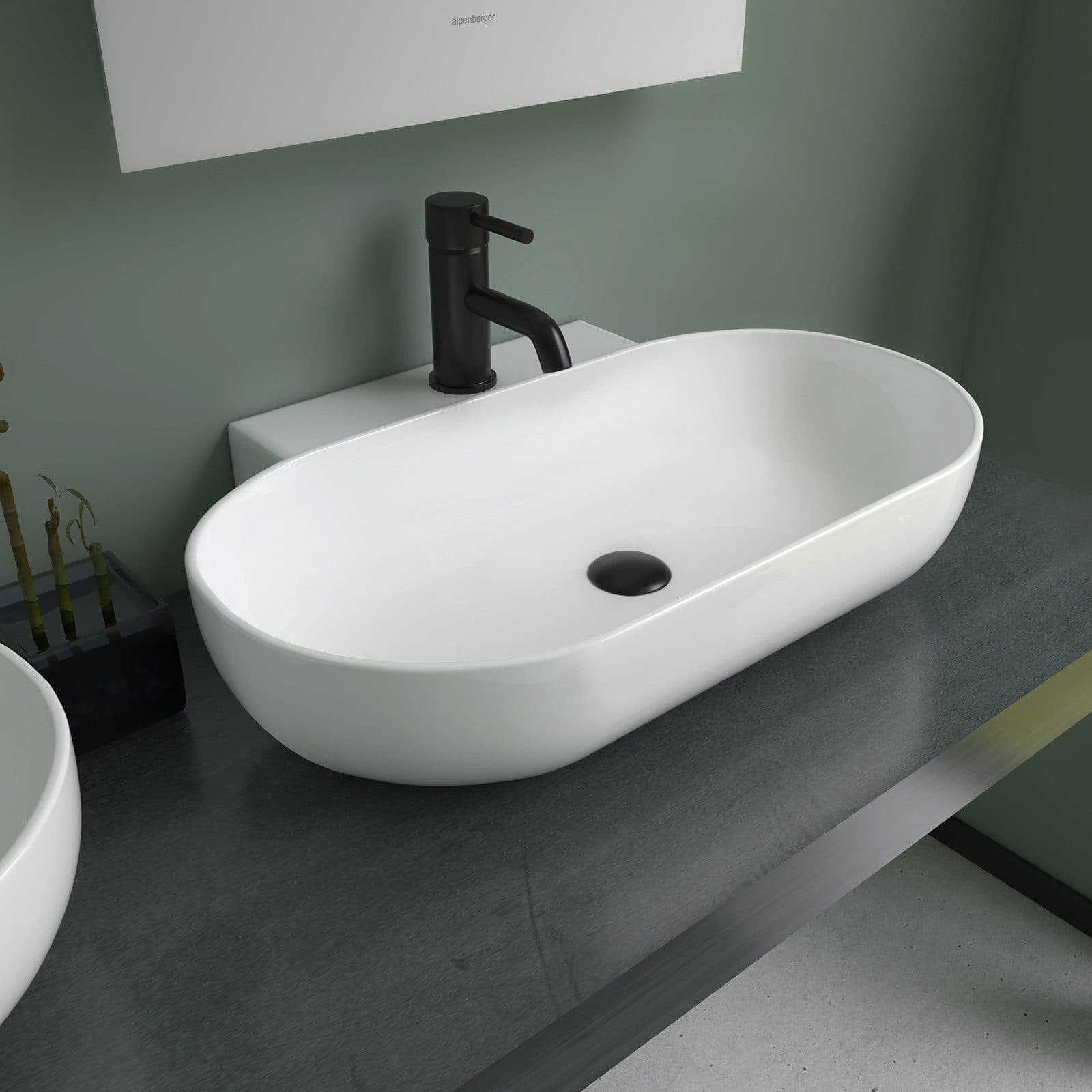 Alpenberger Ovaler Keramikwaschbecken Weiß Nano-Beschichtung Modern - Bild 2