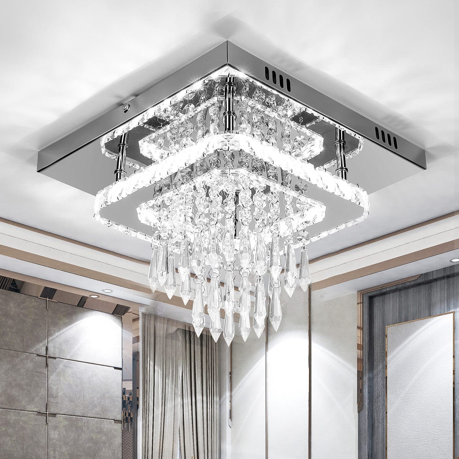 LETGOSPT LED Deckenleuchte K9 Kristall Edelstahl Modern Silber - Bild 2
