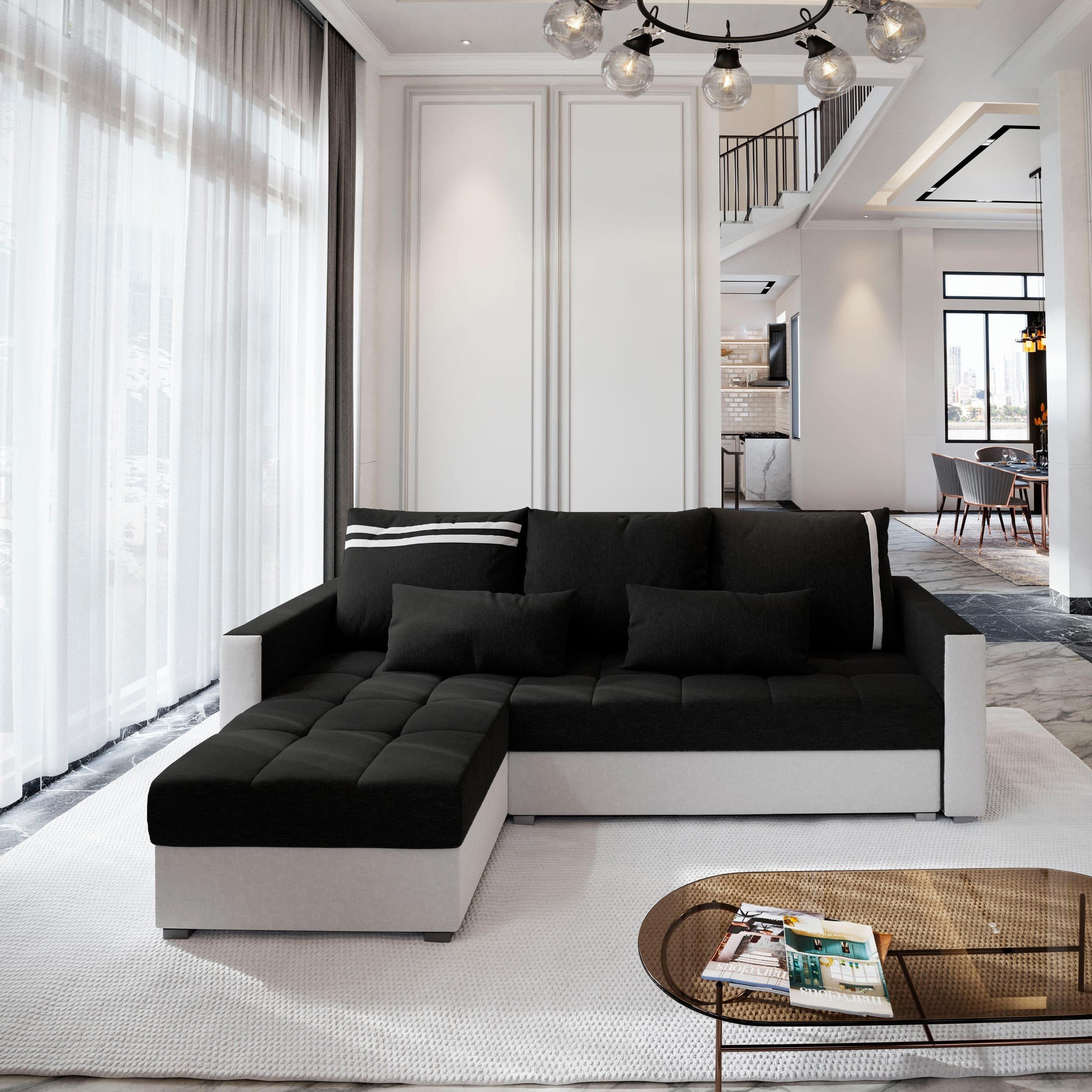 Masseno Ecksofa KOS PIK L-Form mit Schlaffunktion und Bettkasten Schwarz