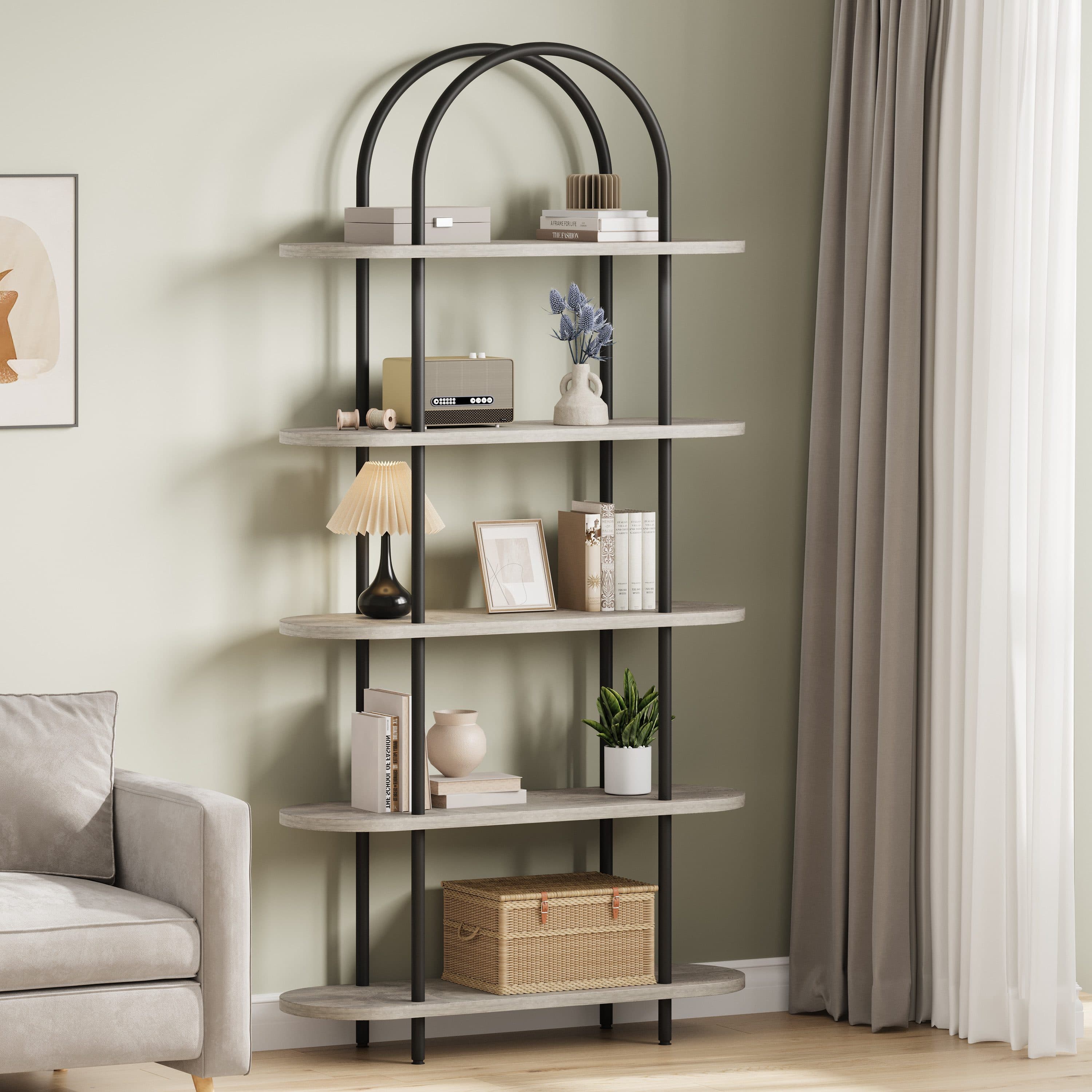 GarveeMore Bücherregal gewölbtes Bücherregal Standregal mit 5 Ebenen - Bild 2