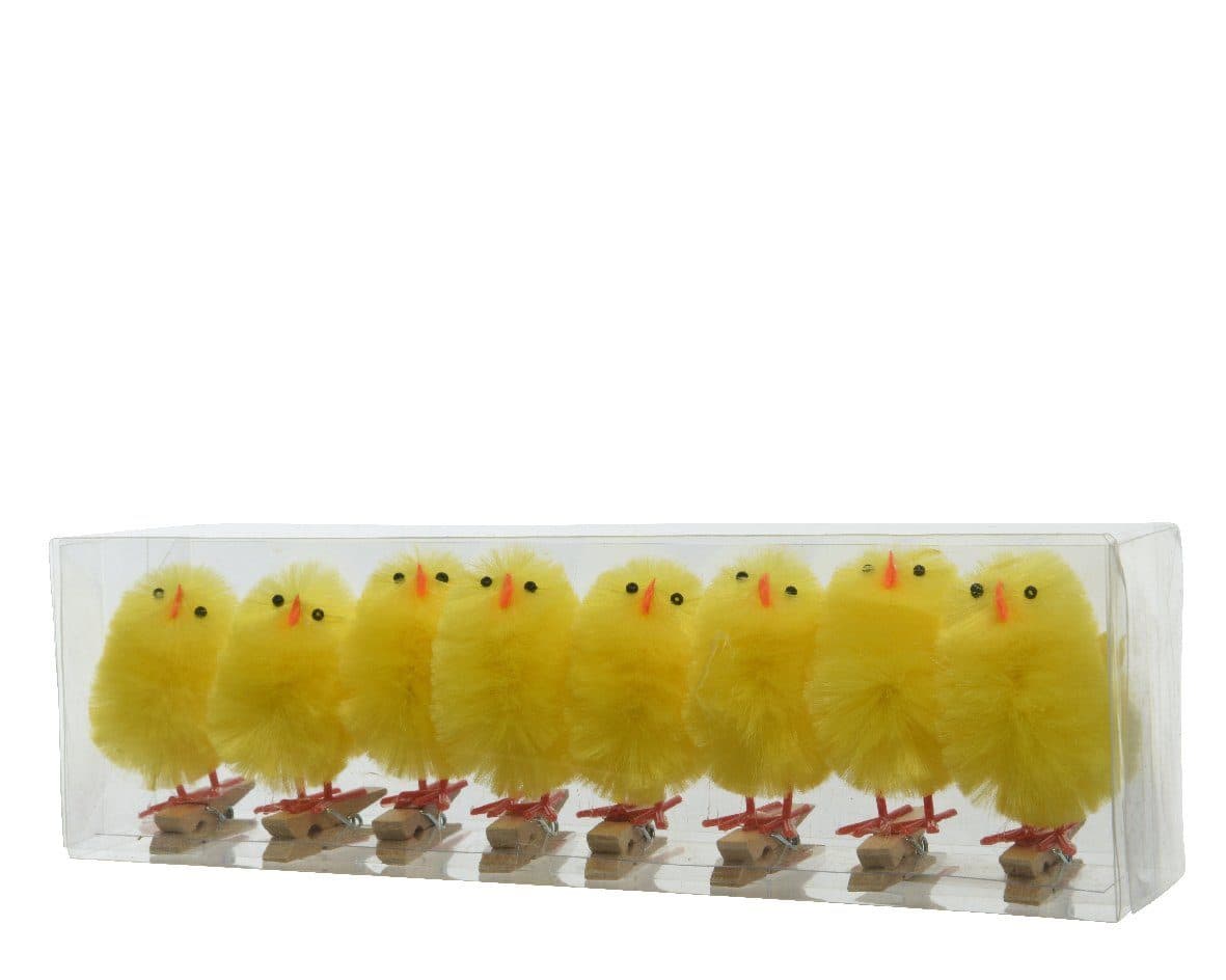 Decoris season decorations Osterfigur Küken aus Chenille mit Holzklammer 4cm gelb 8 Stück