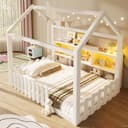 BlingBin Kinderbett Hausdesign Weiß mit LED-Lichtleiste und Stauraum Bild 2