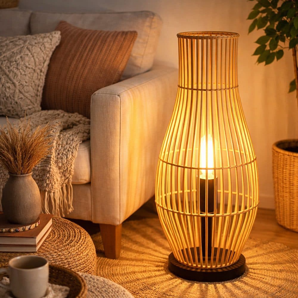 GLOBO LIGHTING LED Tischleuchte Bambus Hanf Warmweiß - Bild 2