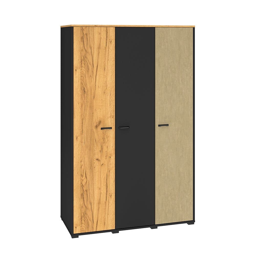 Lomadox Kleiderschrank CASPER-131 3-türig Schwarz Eiche Sandfarben - Bild 2