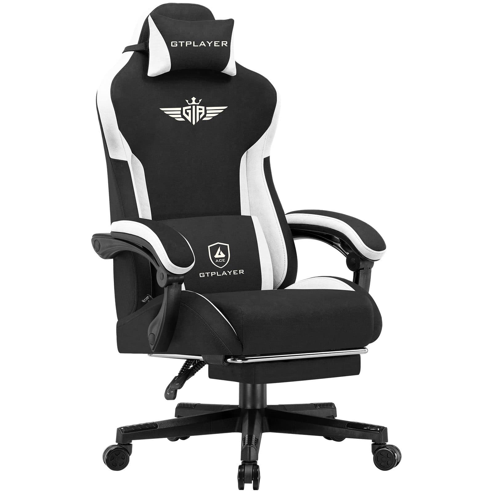 GTPLAYER Gaming-Stuhl Schwarz Stoff mit Lendenwirbelstütze und Fußstütze - Bild 2