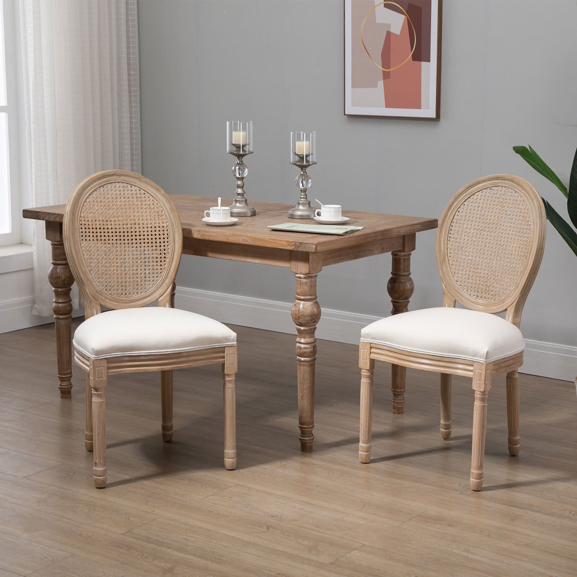 HOMCOM Esszimmerstuhl Küchenstuhl mit Rattan-Rückenlehne 2er-Set Cremeweiß - Bild 2