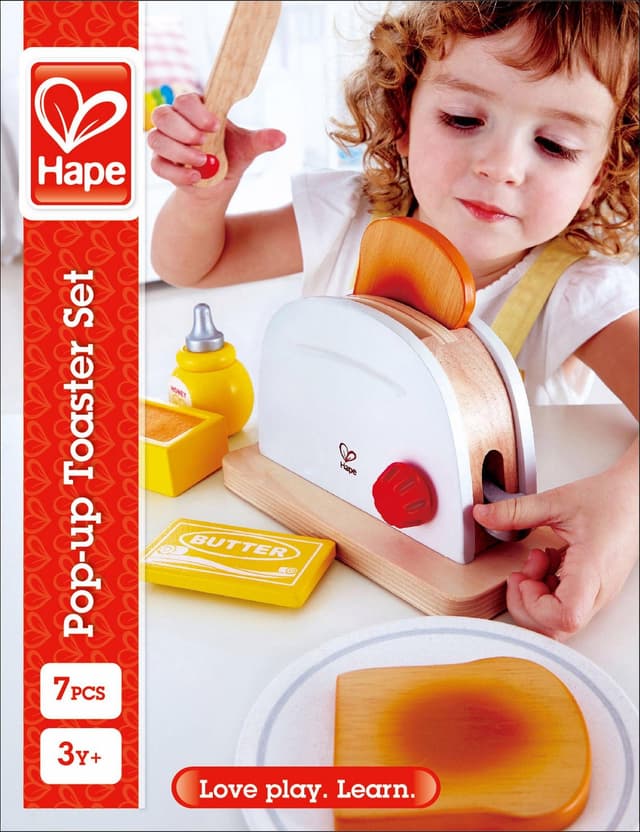 Hape Kinder-Toaster Pop-Up-Set 7-tlg. Beige Holz