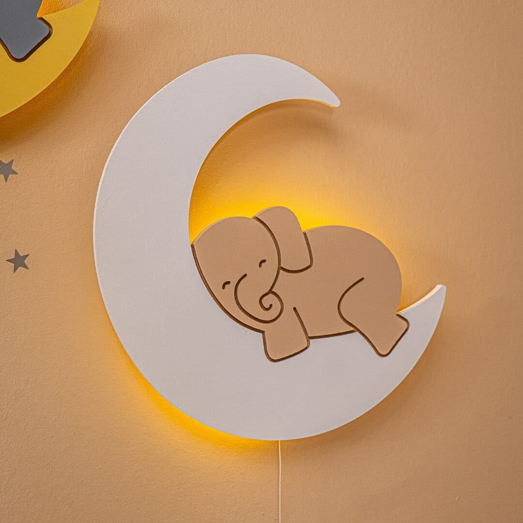 COZYCOLLECTIONS LED Wandleuchte Elefant auf Mond Massivholz Handbemalt - Bild 2