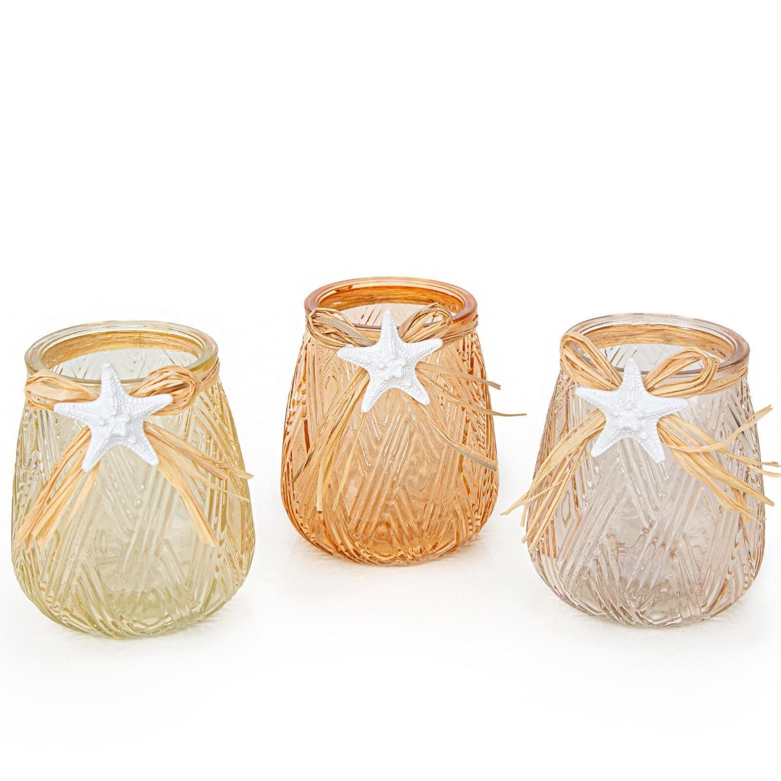 Maritimes Teelichthalter Set 3-tlg. mit Seestern Deko in Glas