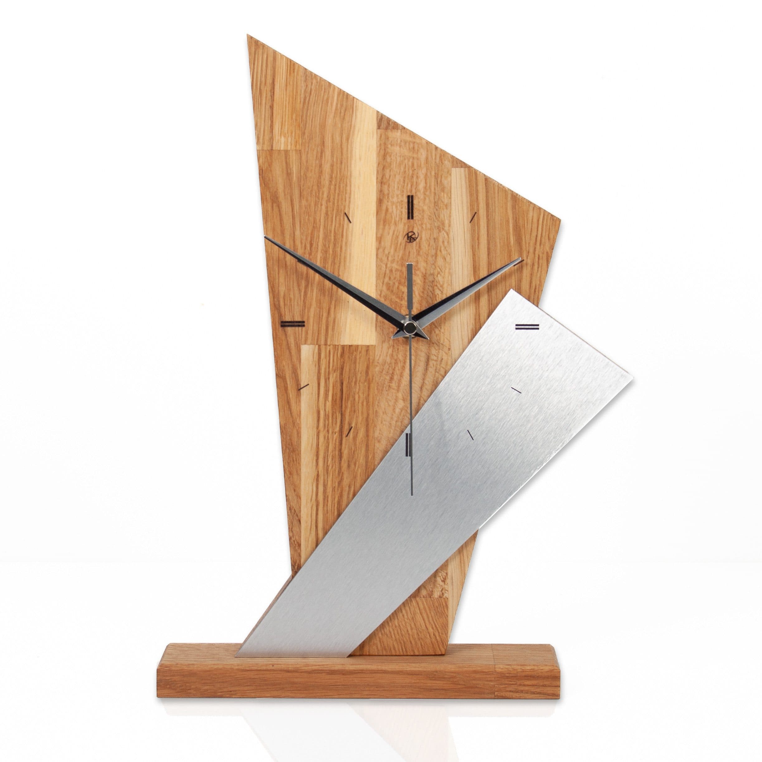 Kreative Feder Designer-Standuhr „Brown Square“ Massivholz Metall-Look - Bild 2
