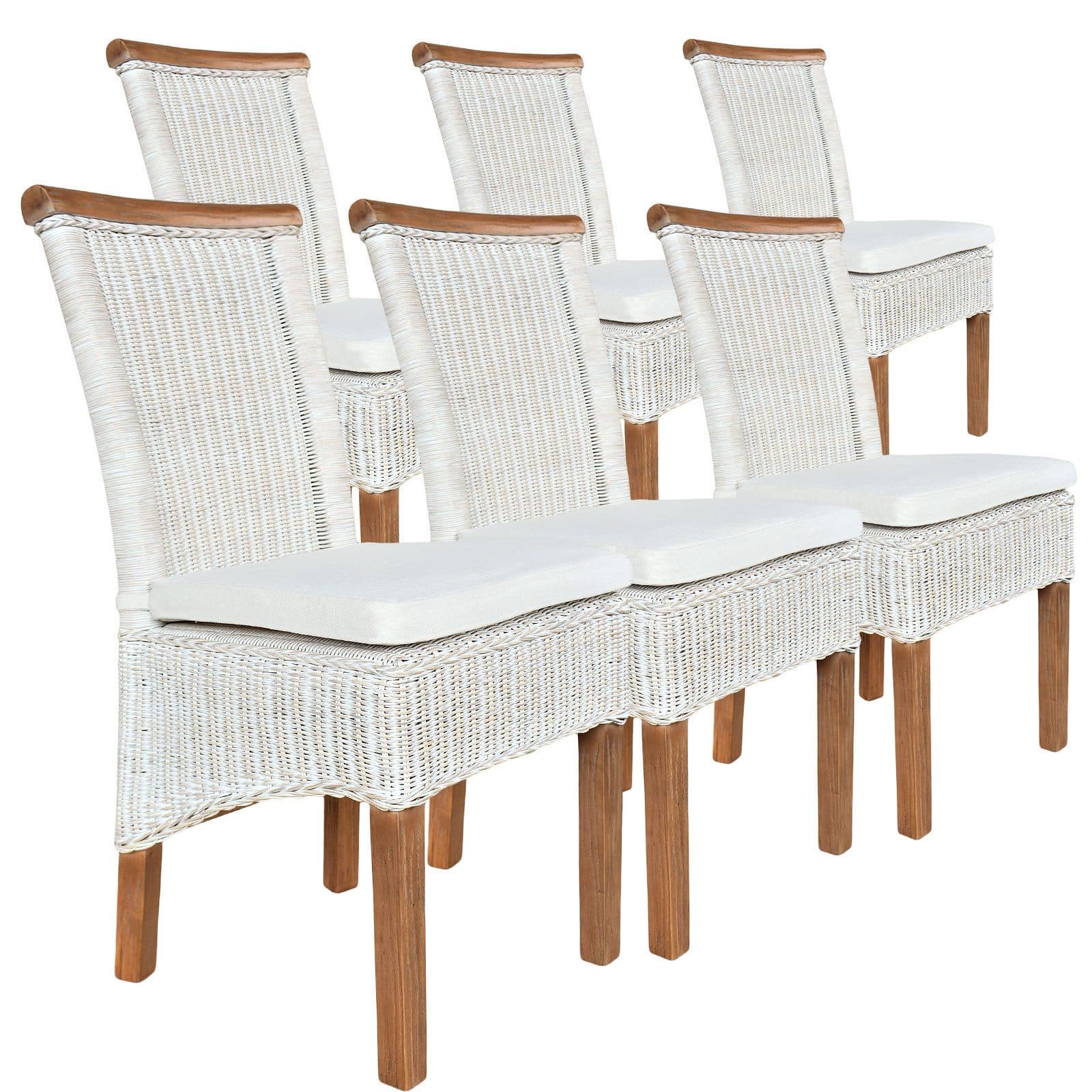 Amagohome Rattanstuhl Set Perth 6-tlg. Weiß Pinie - Bild 2