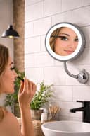 Rungassi Kosmetikspiegel 10x Vergrößerung mit LED-Leuchtring & Saugnapf, Silber Bild 2