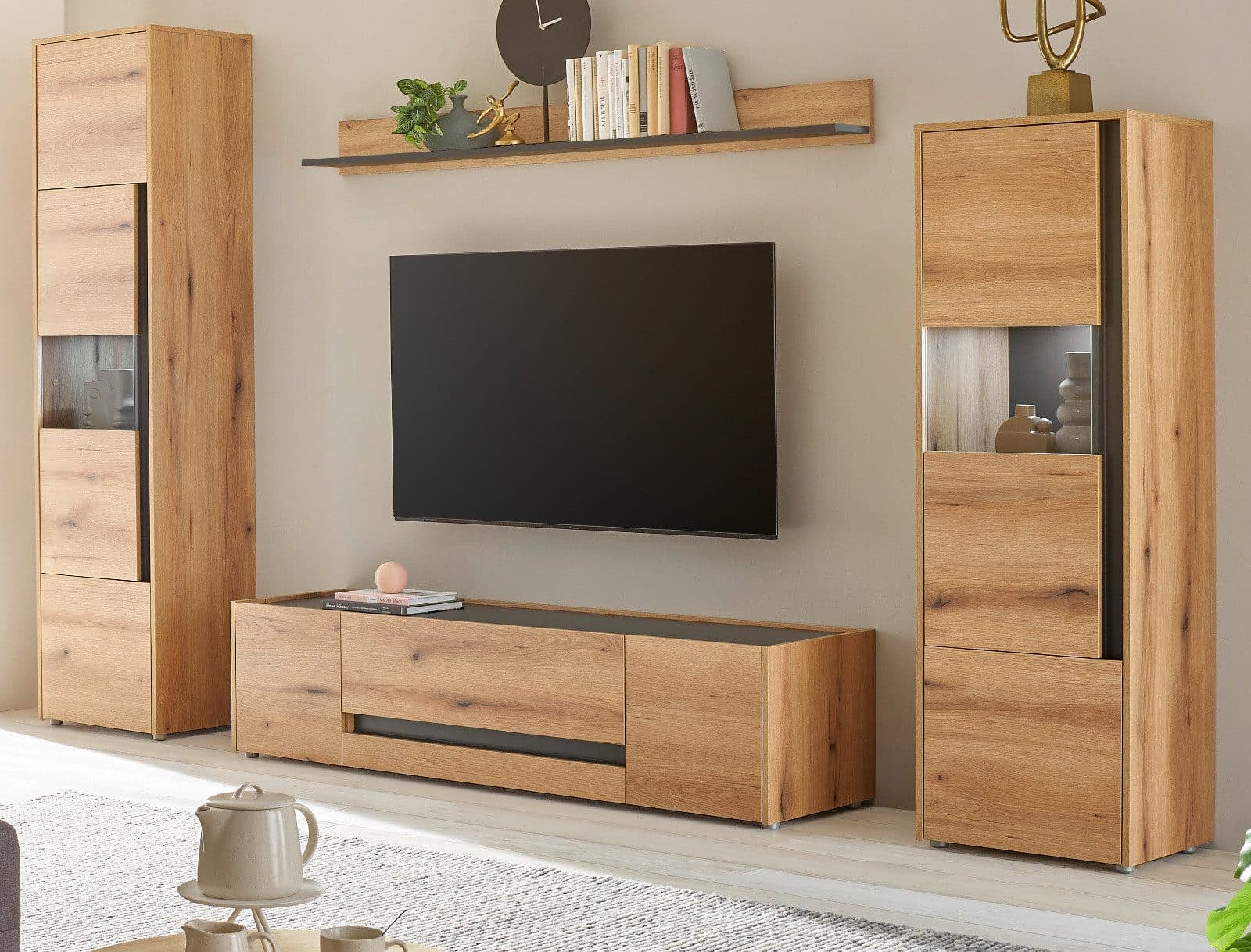 Furn.Design Wohnwand Center 4-teilig Eiche Grau TV-Lowboard - Bild 2