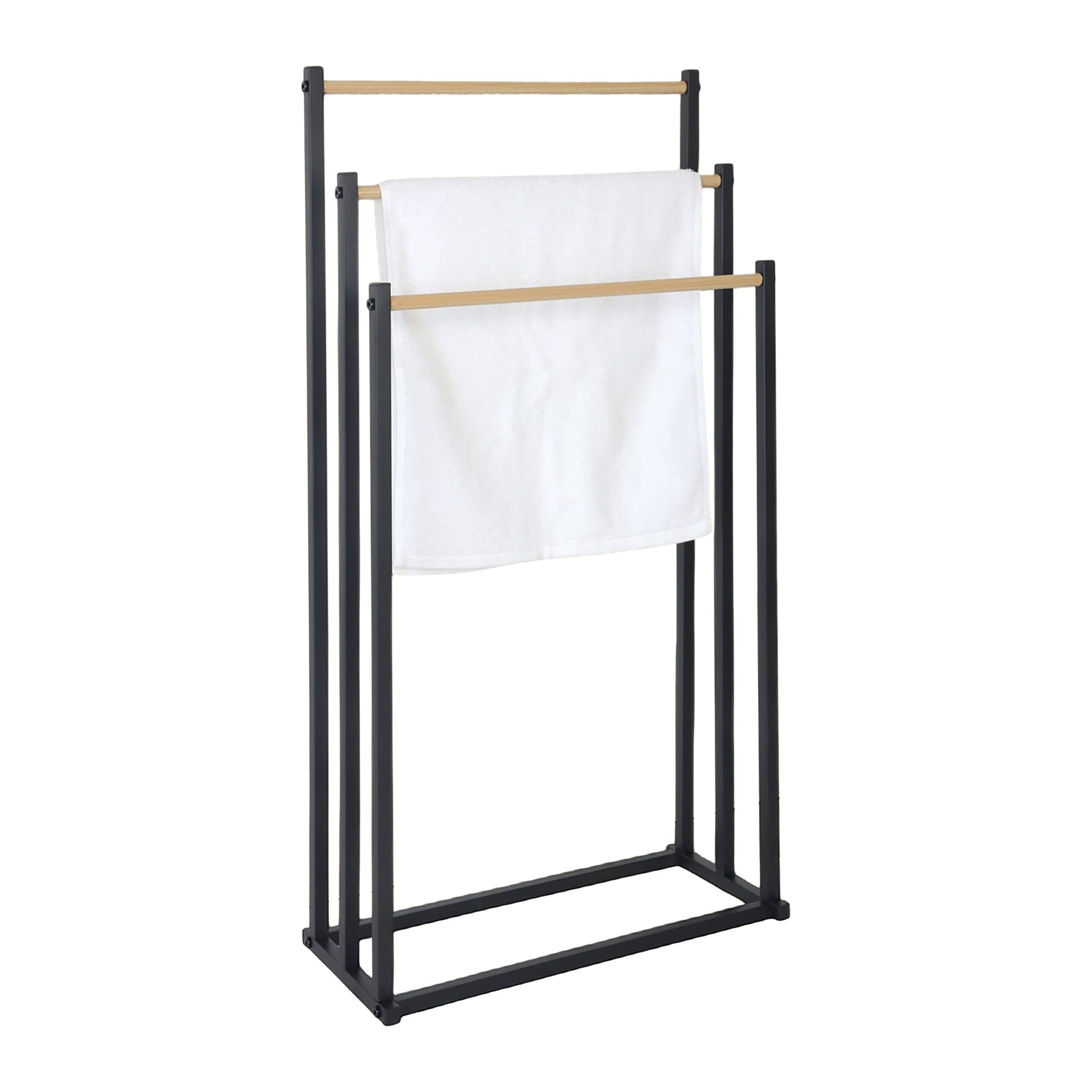 relaxdays Handtuchständer 3 Stangen Schwarz Metall Holzoptik - Bild 2