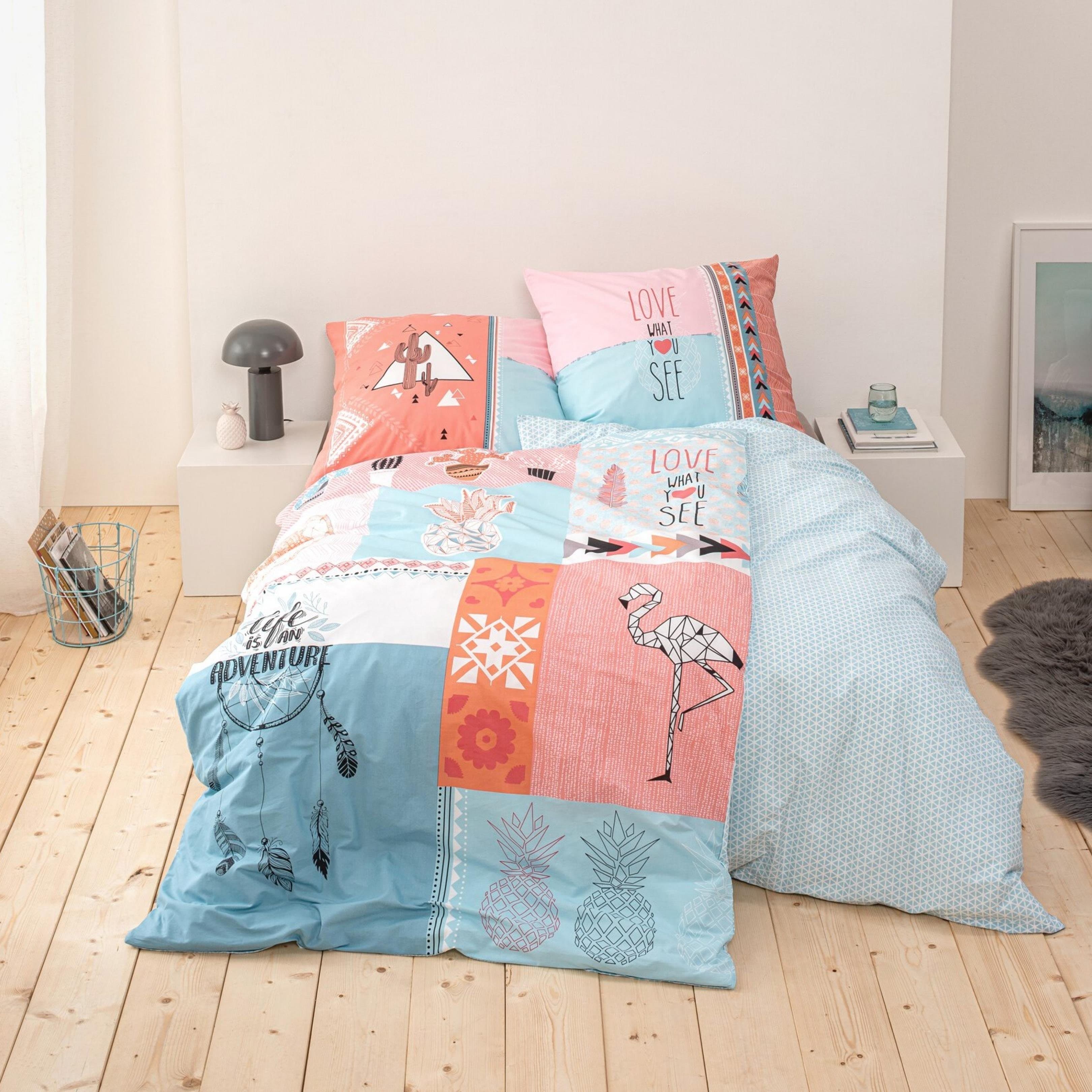MTOnlinehandel Bettwäsche Traumfänger Flamingo Bunt 100% Baumwolle