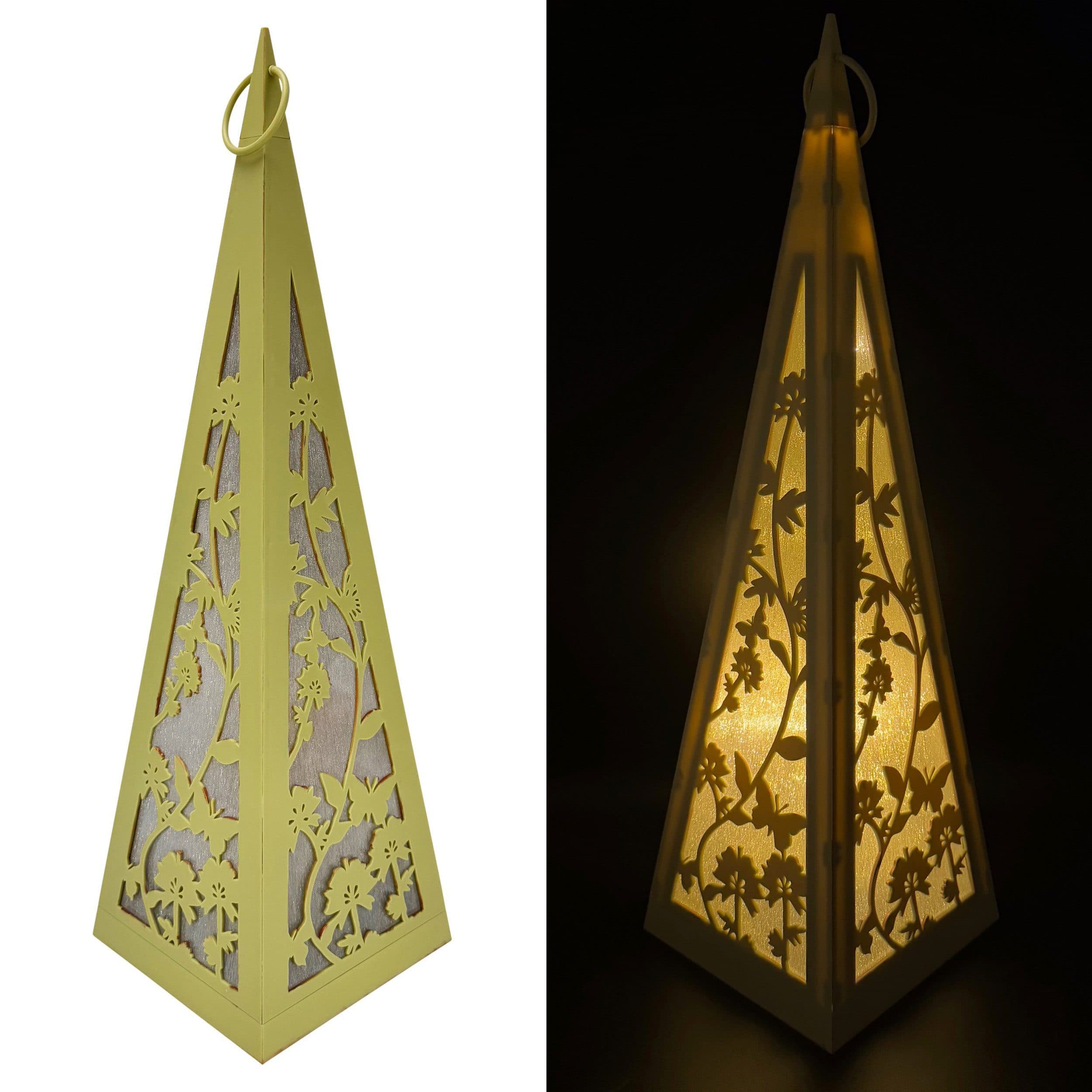 Online-Fuchs LED Laterne Pyramide Grün mit Schmetterlingen & Blumen - Bild 2