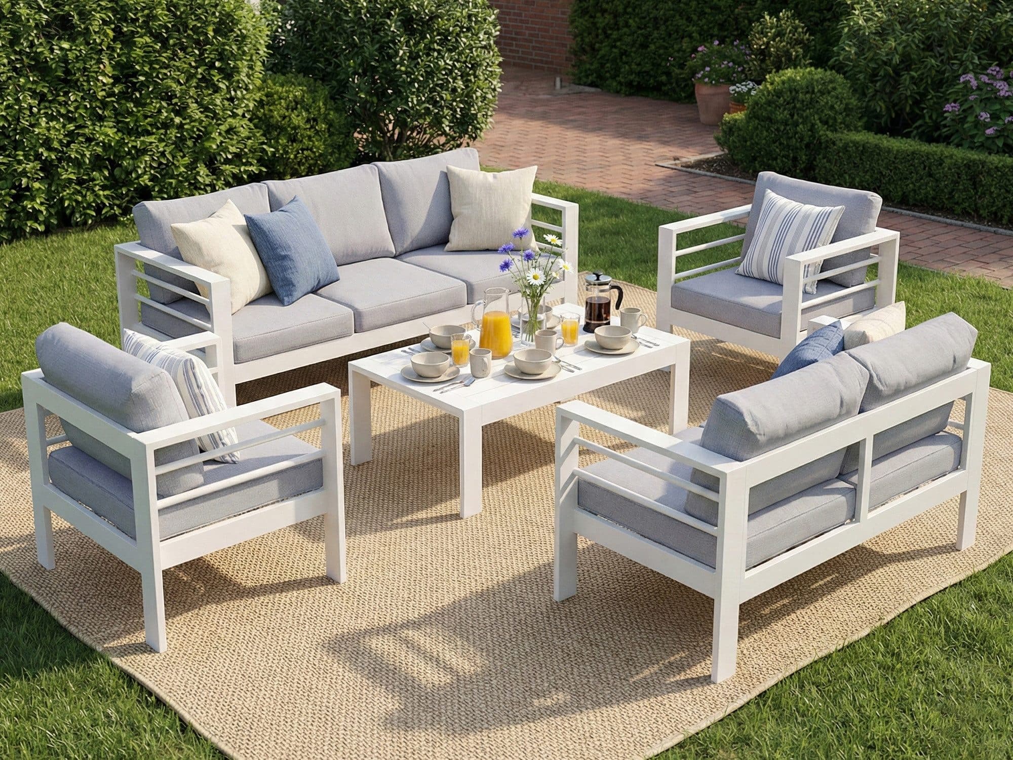 MeXo Gartenlounge-Set 5-tlg. Aluminium mit Kissen Weiss - Bild 2