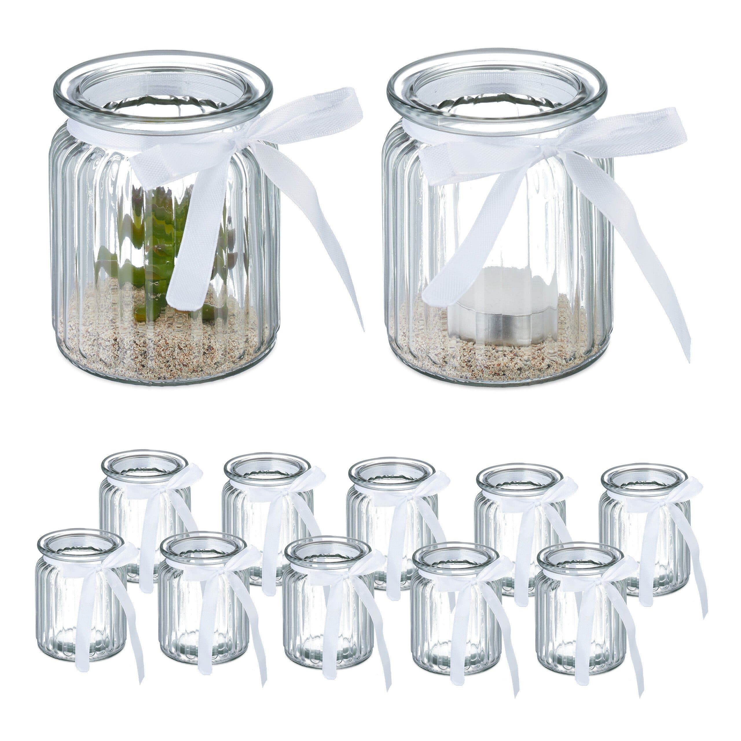 relaxdays Windlicht 12er Set Transparent Weiß Glas - Bild 2