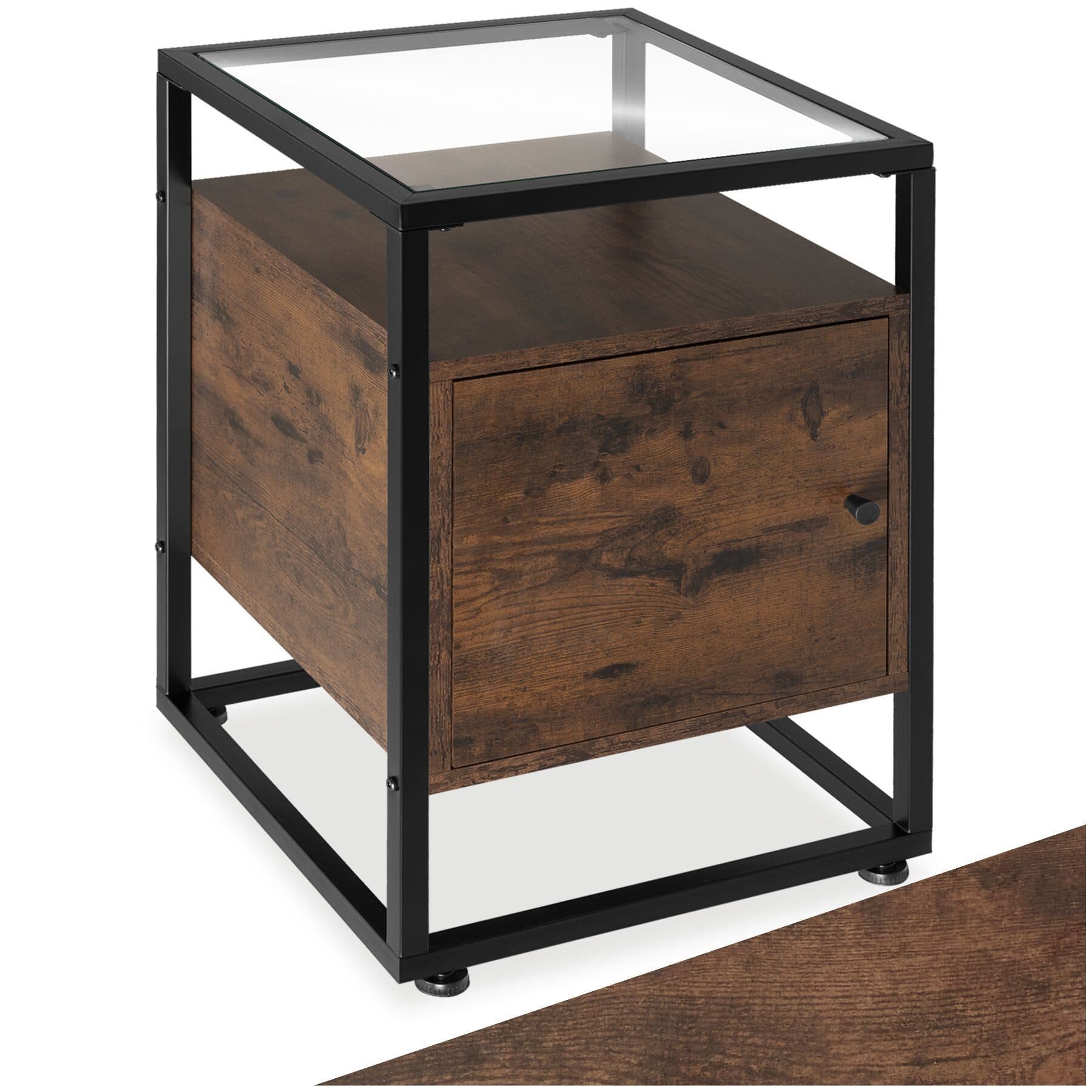 TECTAKE Nachttisch Dudley Industrial Style mit Glasplatte - Bild 2