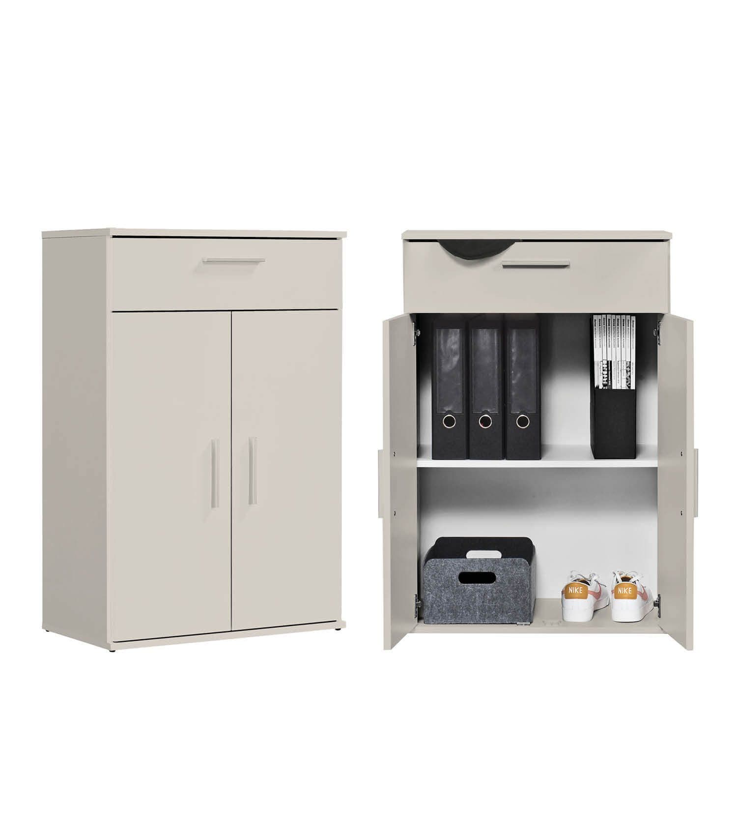 mokebo Mehrzweckschrank Der Praktische 60x90 cm mit Schublade Büroschrank Aktenschrank Flurschrank Apothekerschrank in Beige Grau - Bild 2