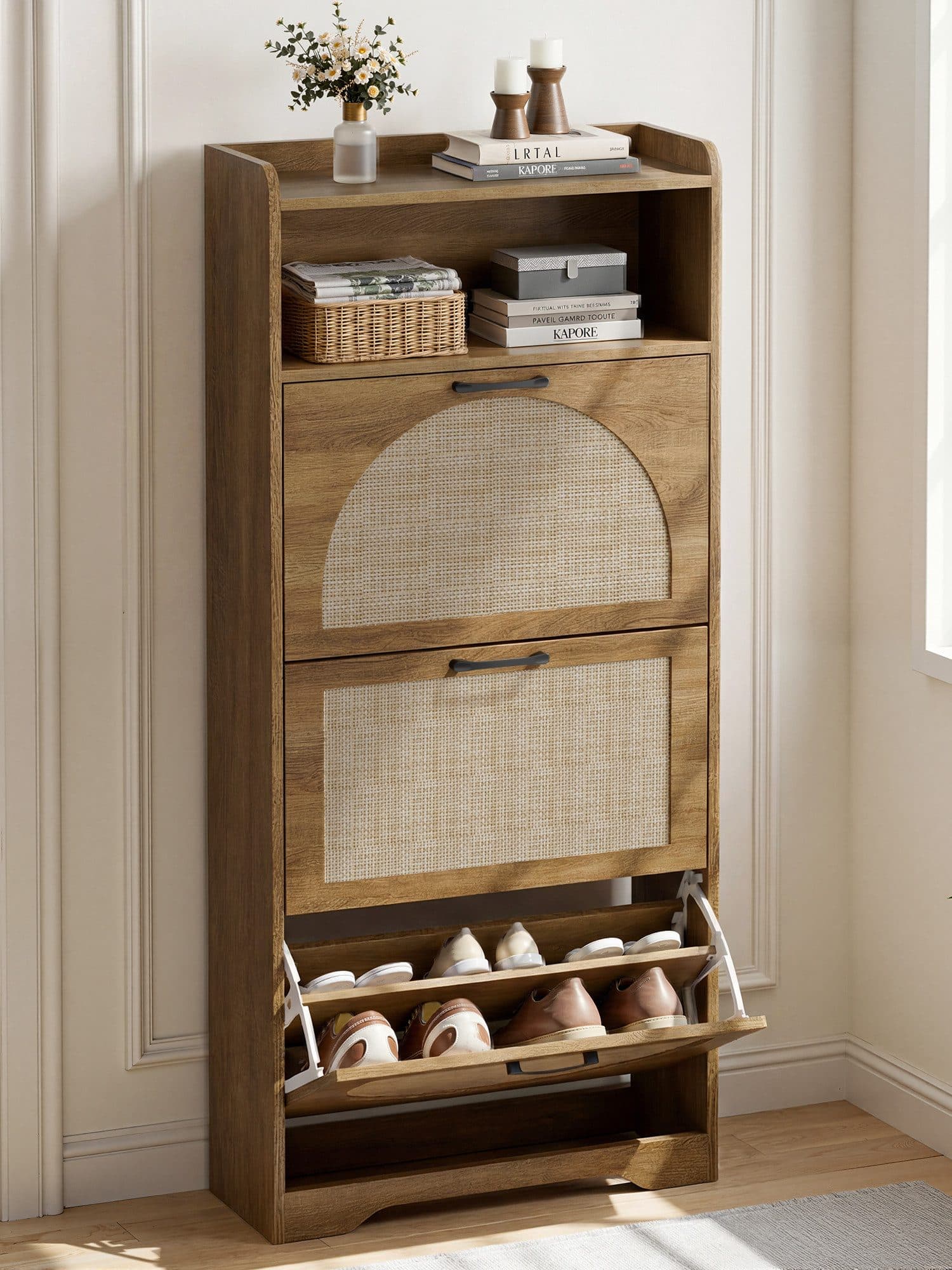 FiveWillowise Schuhschrank Braun Rattan-Finish 3 Türen - Bild 2