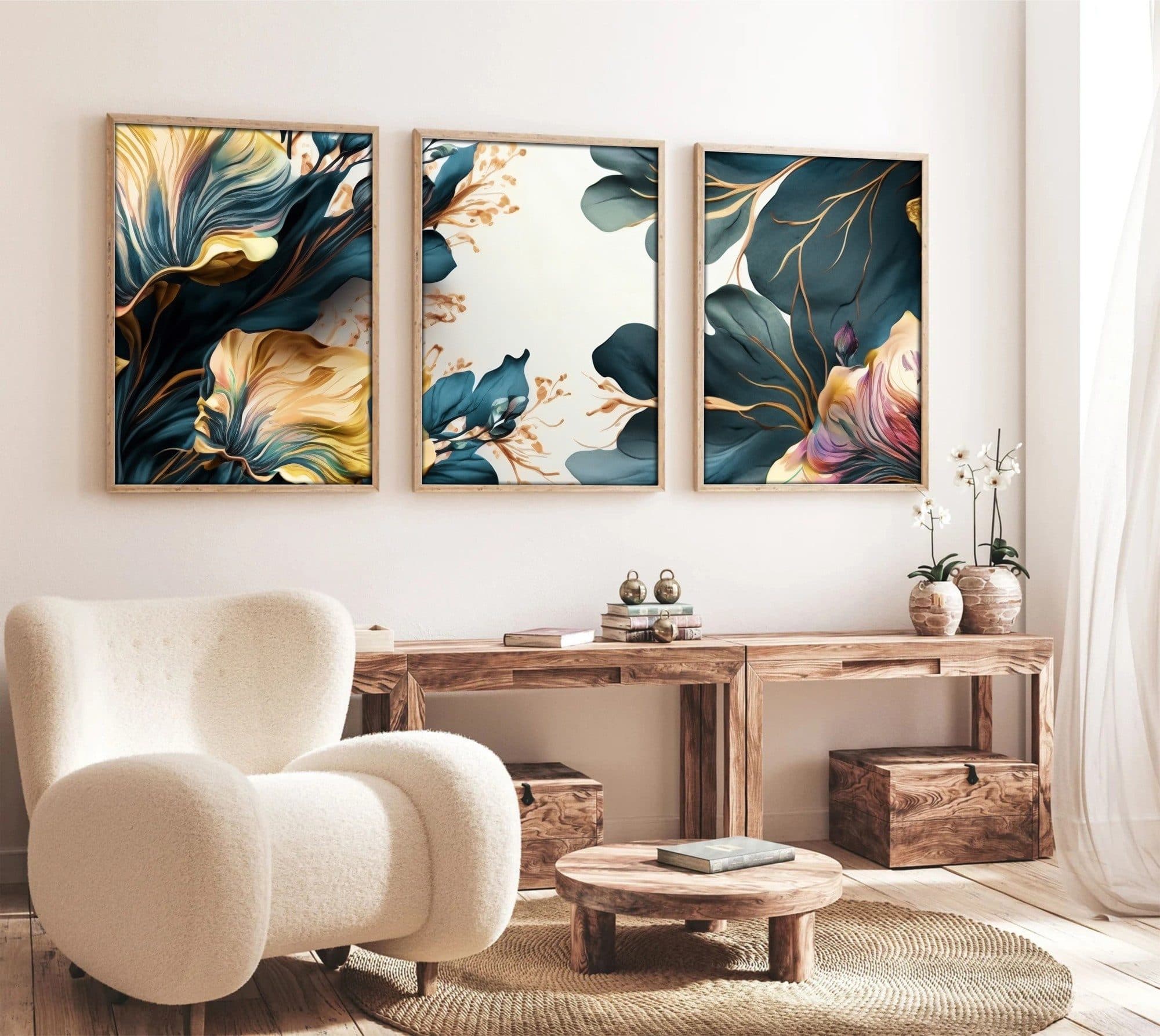 Wallity 3-teiliges Wandbild MDF Massivholz Rahmen 35x50 cm - Bild 2