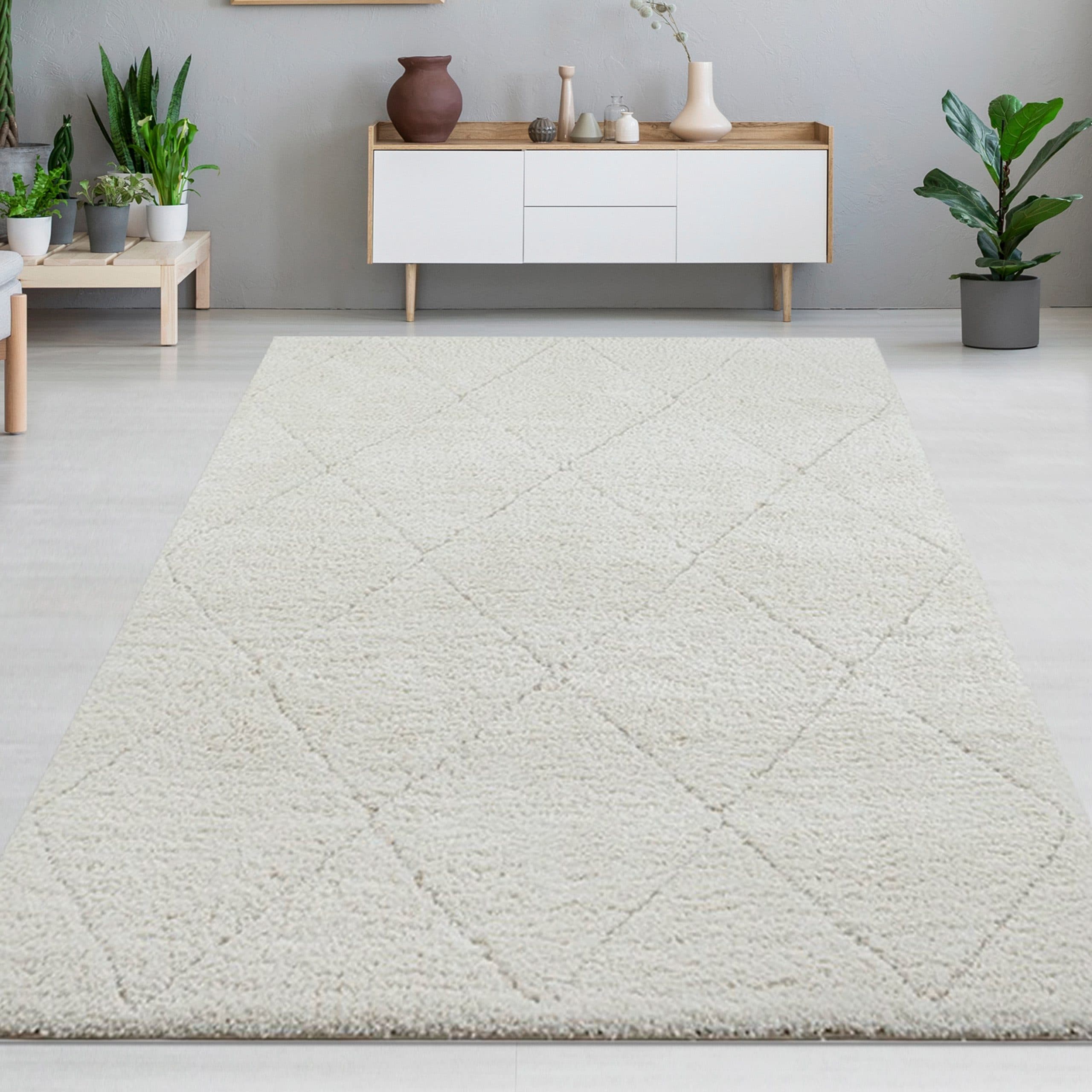 Carpetia Hochflor-Teppich Creme mit Rautenmuster - Bild 2