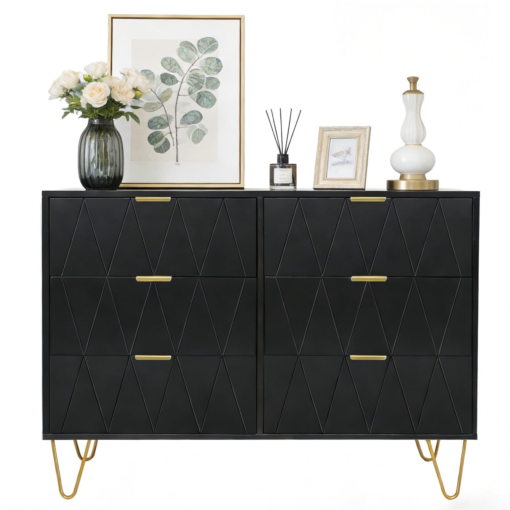 UEV Kommode mit 6 Schubladen, Sideboard 100 x 34 x 73 cm Schwarz - Bild 2